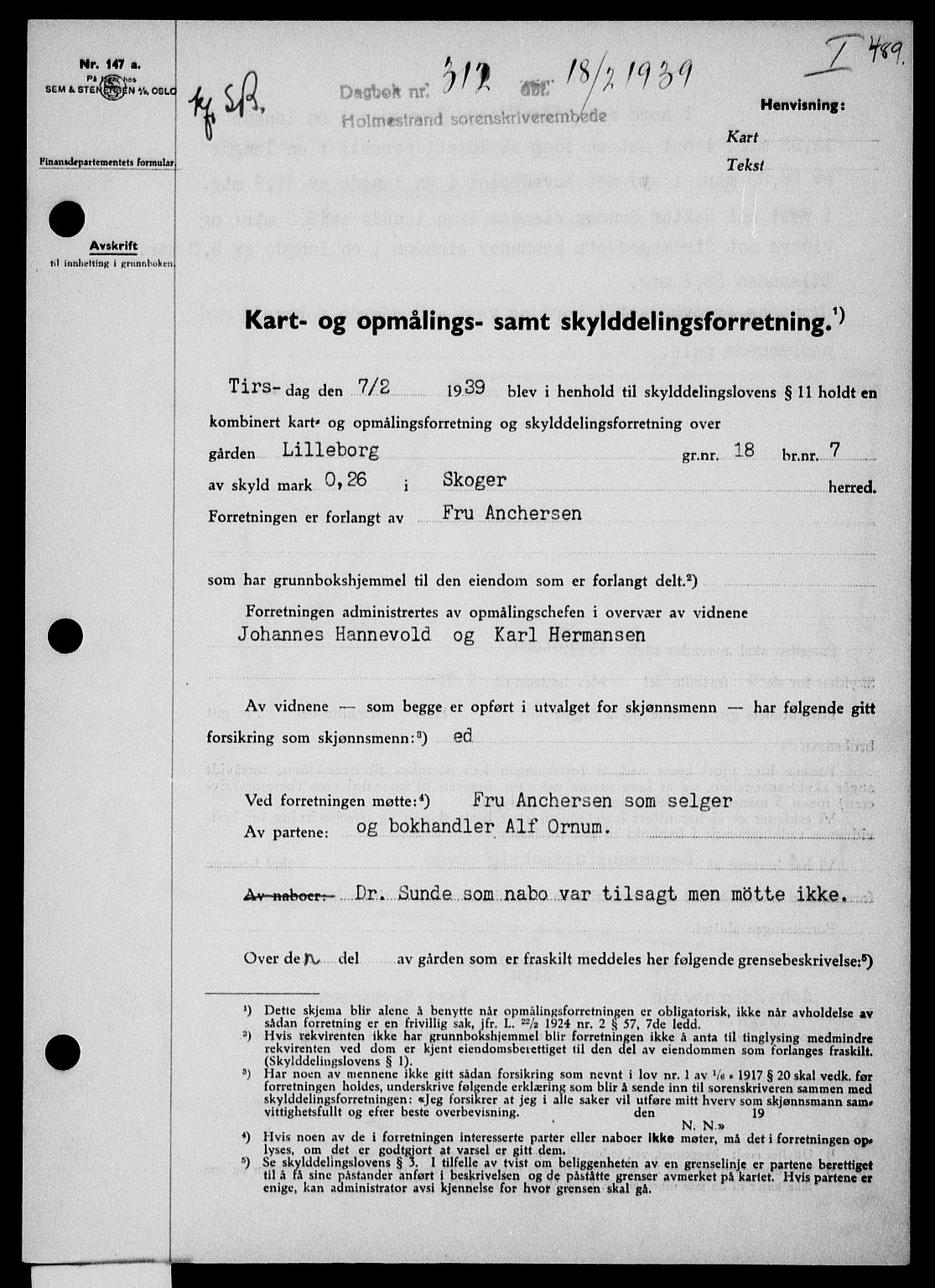 Holmestrand sorenskriveri, SAKO/A-67/G/Ga/Gaa/L0050: Pantebok nr. A-50, 1938-1939, Dagboknr: 312/1939