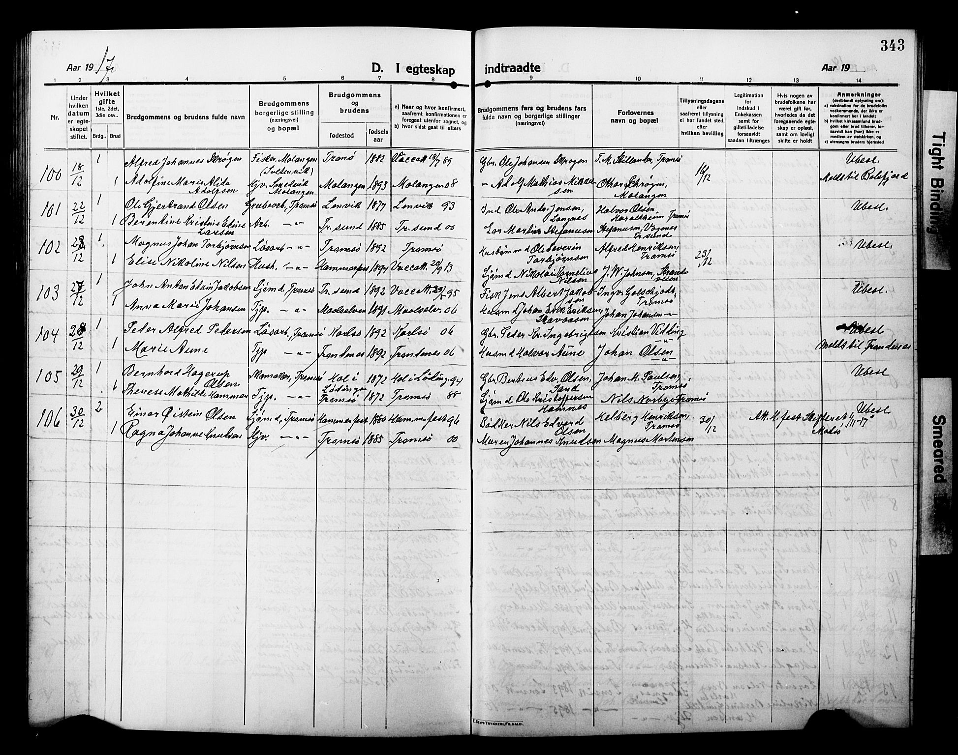 Tromsø sokneprestkontor/stiftsprosti/domprosti, AV/SATØ-S-1343/G/Gb/L0009klokker: Klokkerbok nr. 9, 1915-1925, s. 343