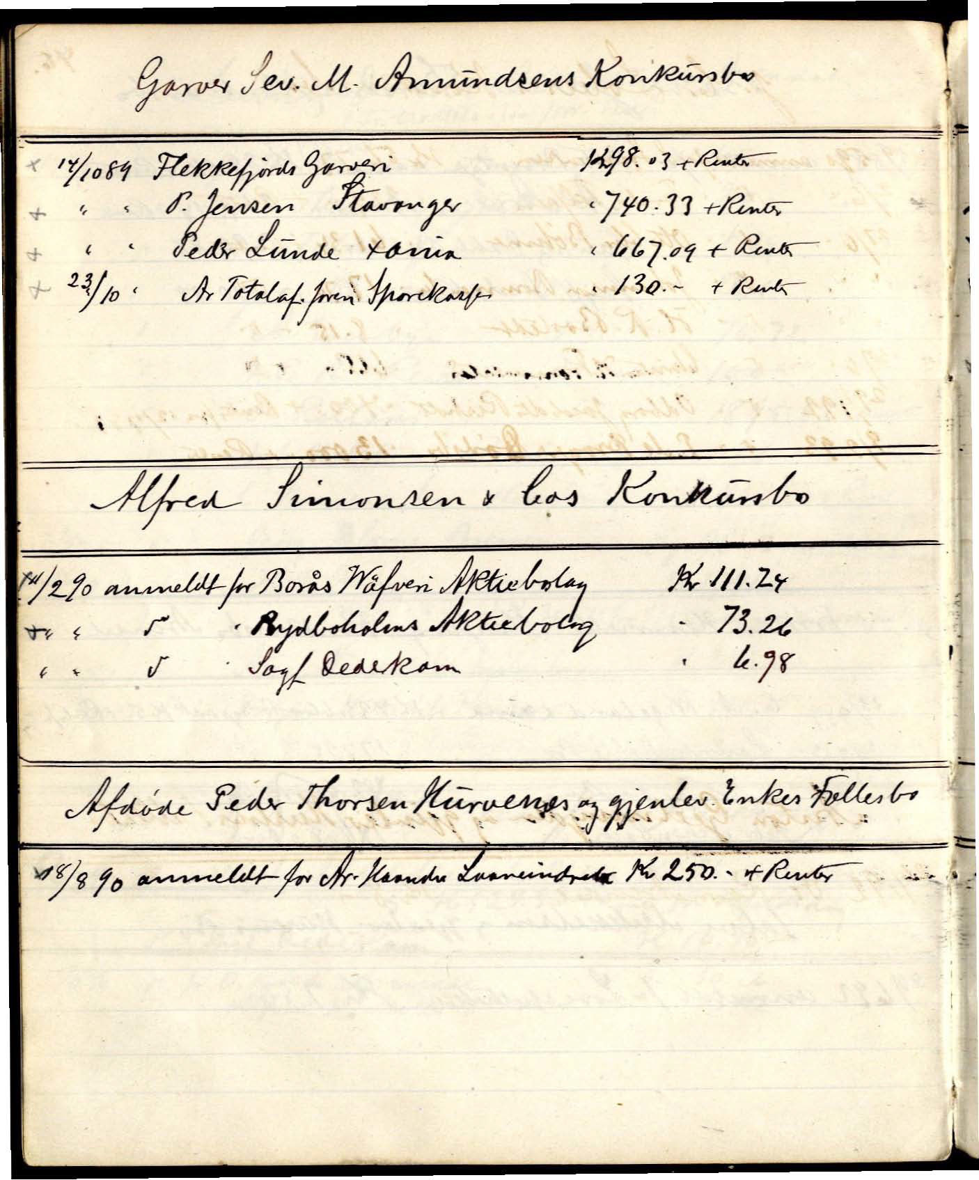 Dedekam, Michael Eidsvold. Overrettssakfører, AAKS/PA-2493/H/H01/L0001/0001: Behandling av konkurs/ auksjoner / Bog nr. 1 til anmeldte Fordringer i Konkursboer , 1881-1894, s. 66