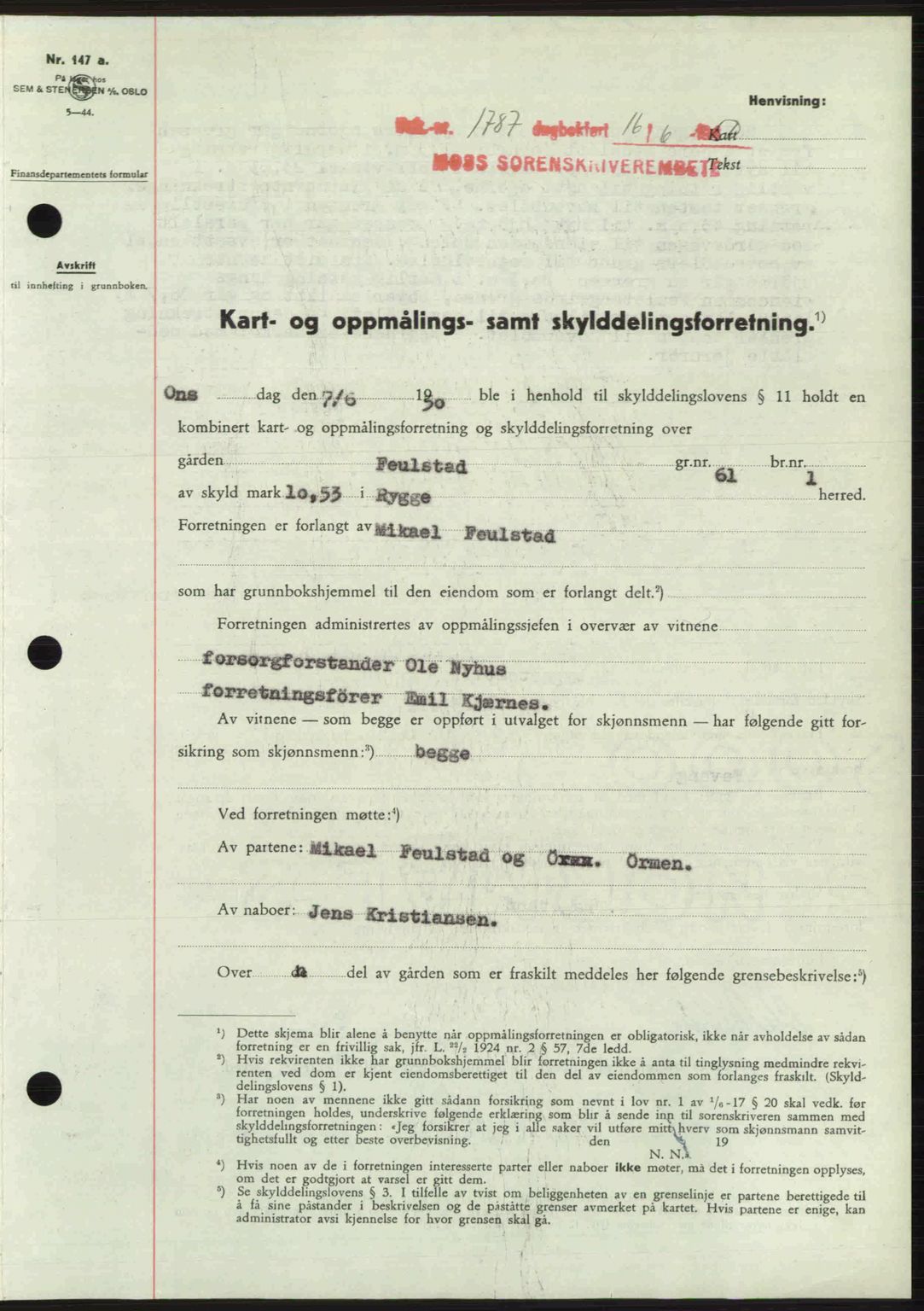 Moss sorenskriveri, SAO/A-10168: Pantebok nr. A26, 1950-1950, Dagboknr: 1787/1950