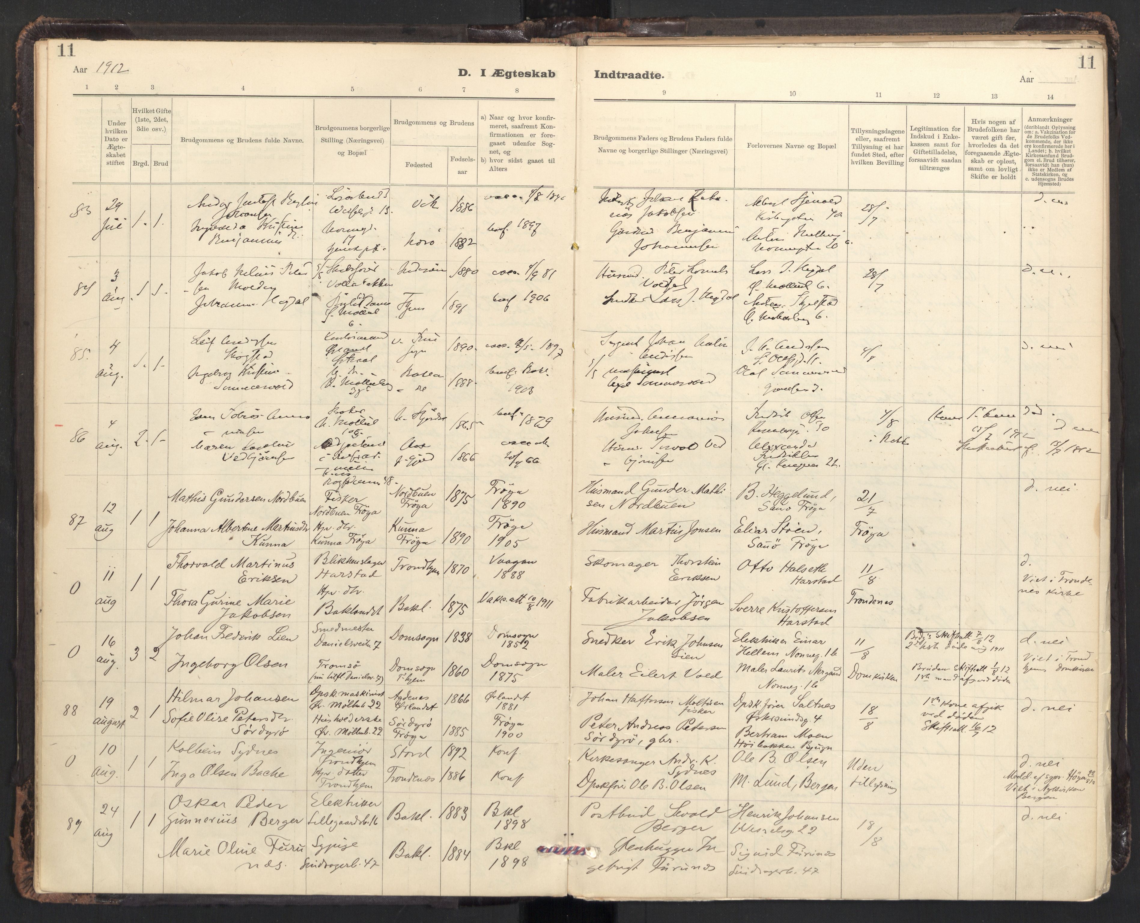 Ministerialprotokoller, klokkerbøker og fødselsregistre - Sør-Trøndelag, SAT/A-1456/604/L0204: Ministerialbok nr. 604A24, 1911-1920, s. 11