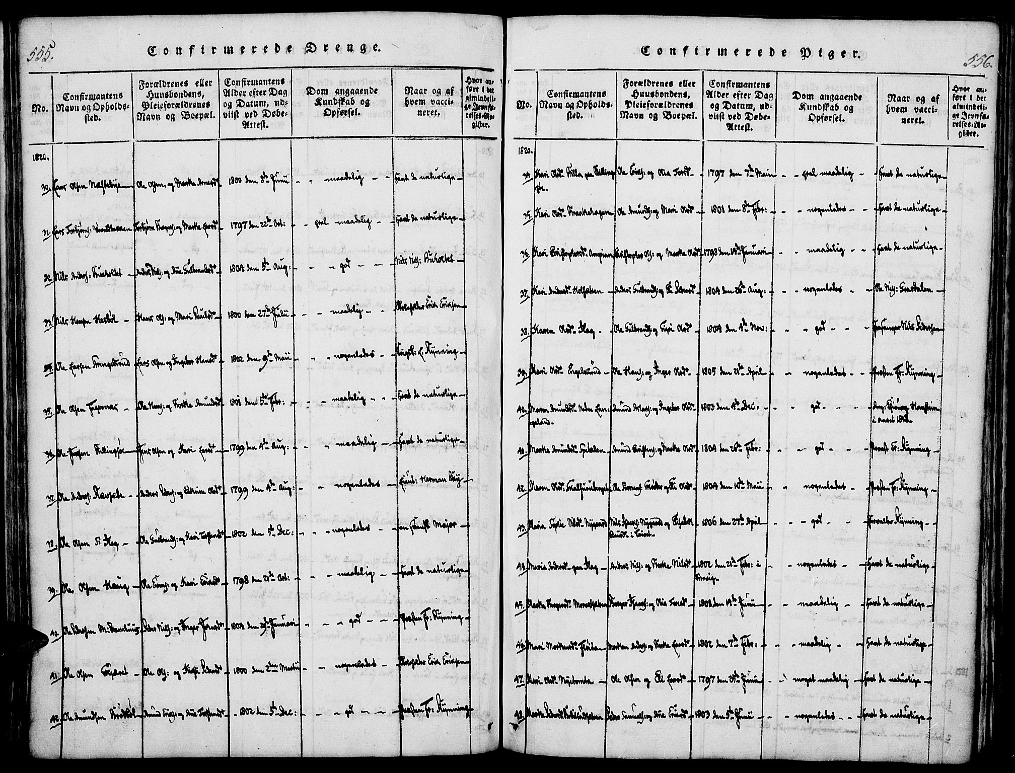 Vinger prestekontor, AV/SAH-PREST-024/H/Ha/Haa/L0006: Ministerialbok nr. 6, 1814-1825, s. 555-556