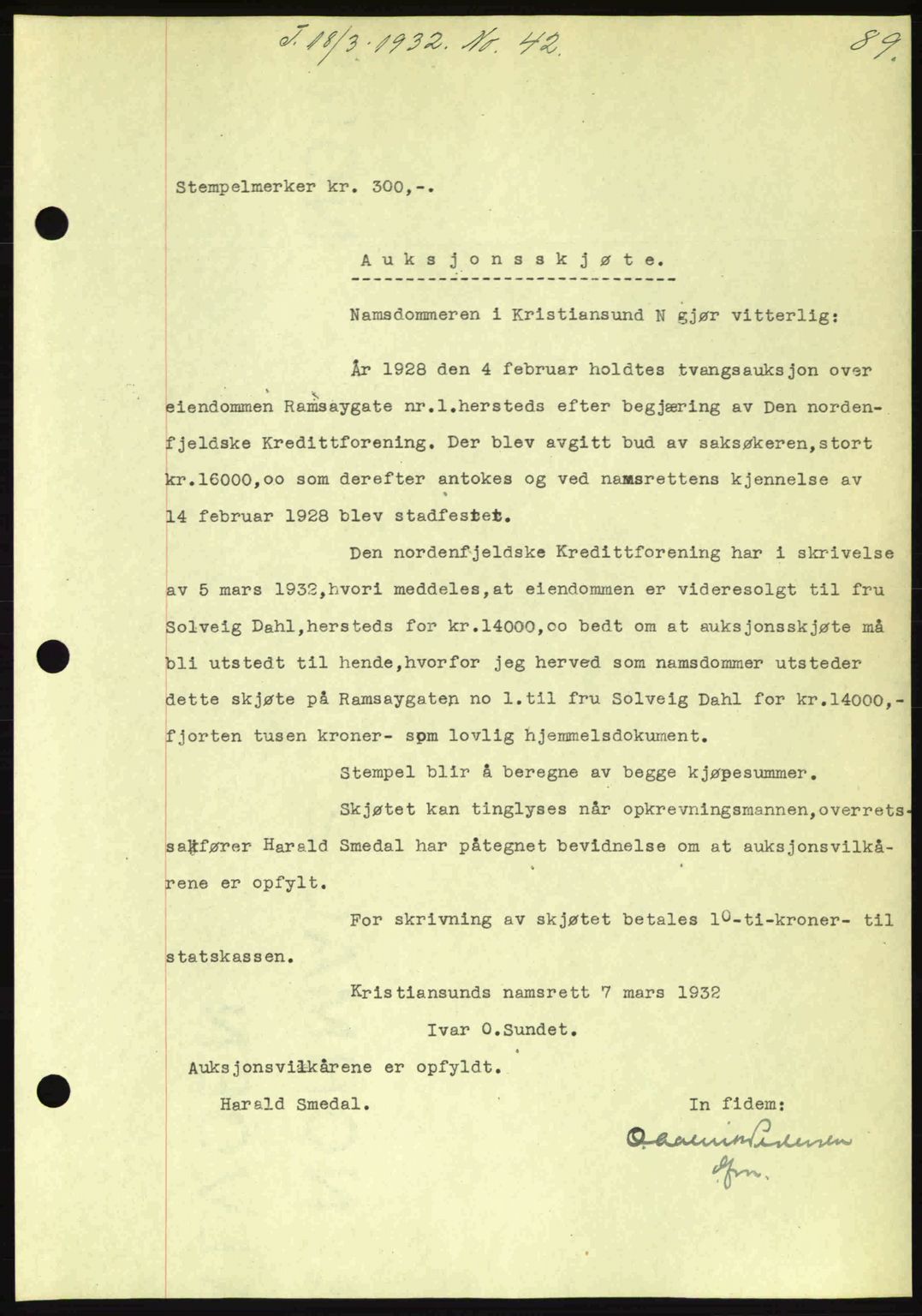Kristiansund byfogd, SAT/A-4587/A/27: Pantebok nr. 26, 1931-1933, Tingl.dato: 18.03.1932