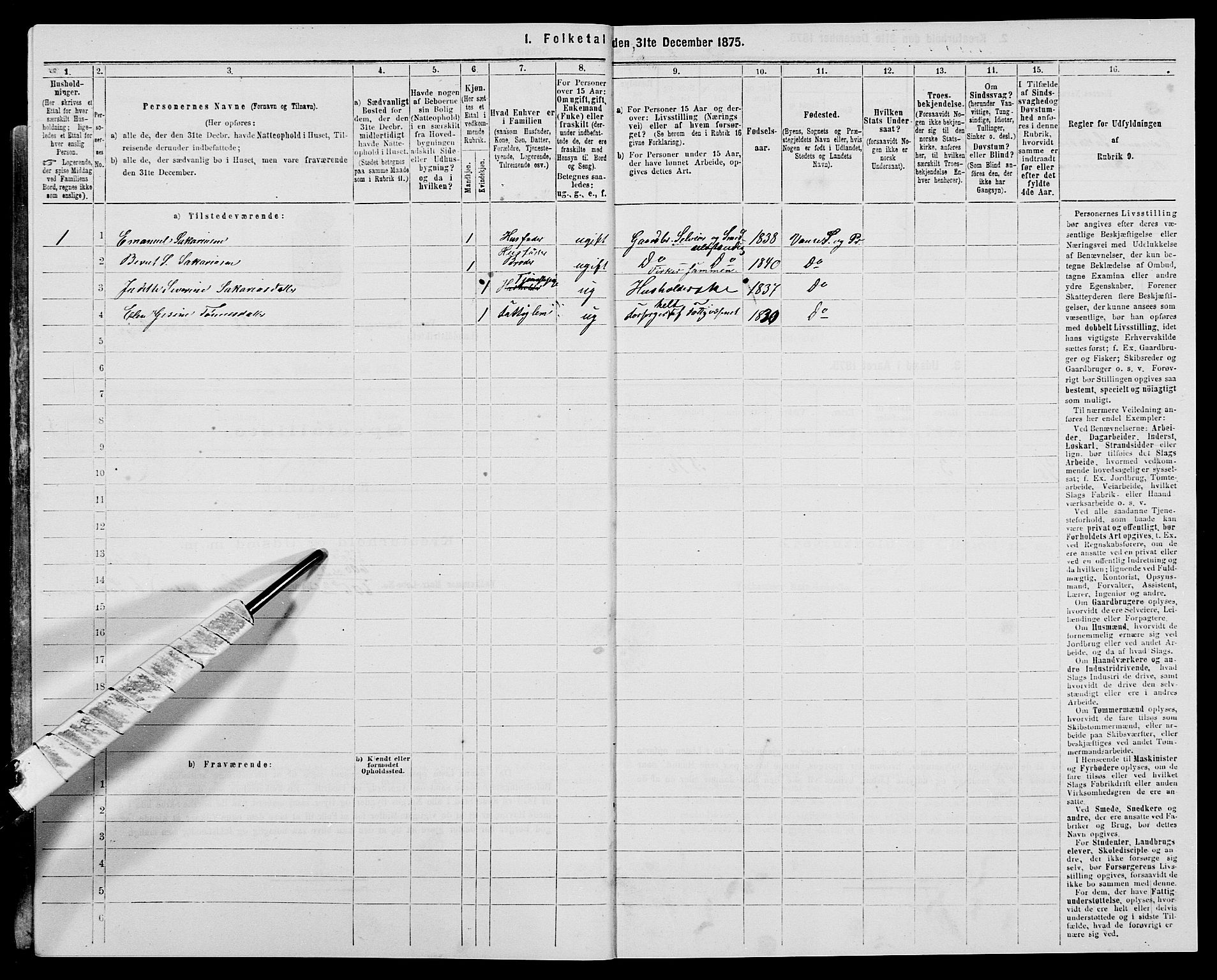 SAK, Folketelling 1875 for 1041L Vanse prestegjeld, Vanse sokn og Farsund landsokn, 1875, s. 2153