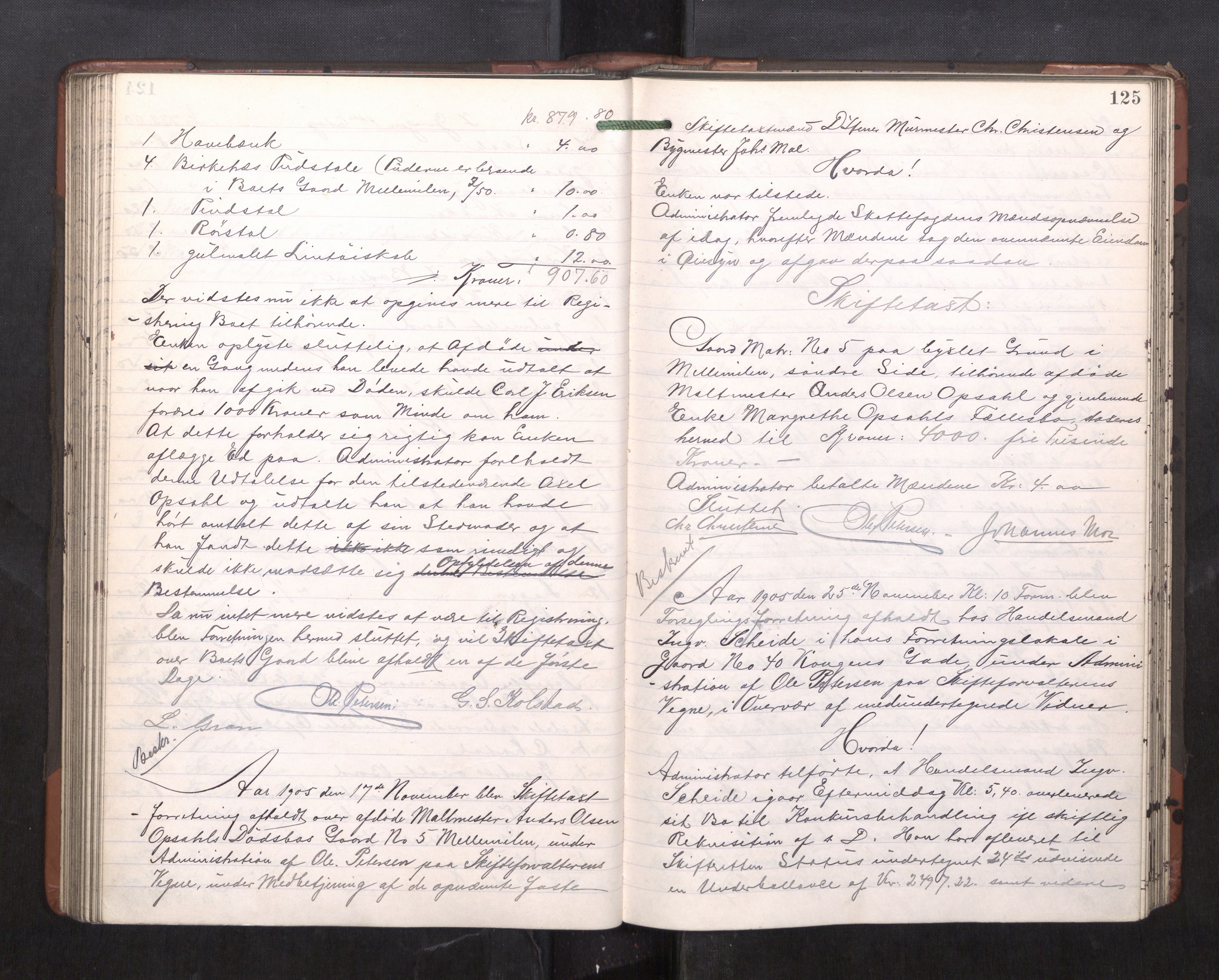 Trondheim byfogd, AV/SAT-A-0003/1/3/3C/L0023: Skifteregistreringsprotokoll - 11/2-15/5. (u/ register), 1905-1907, s. 125