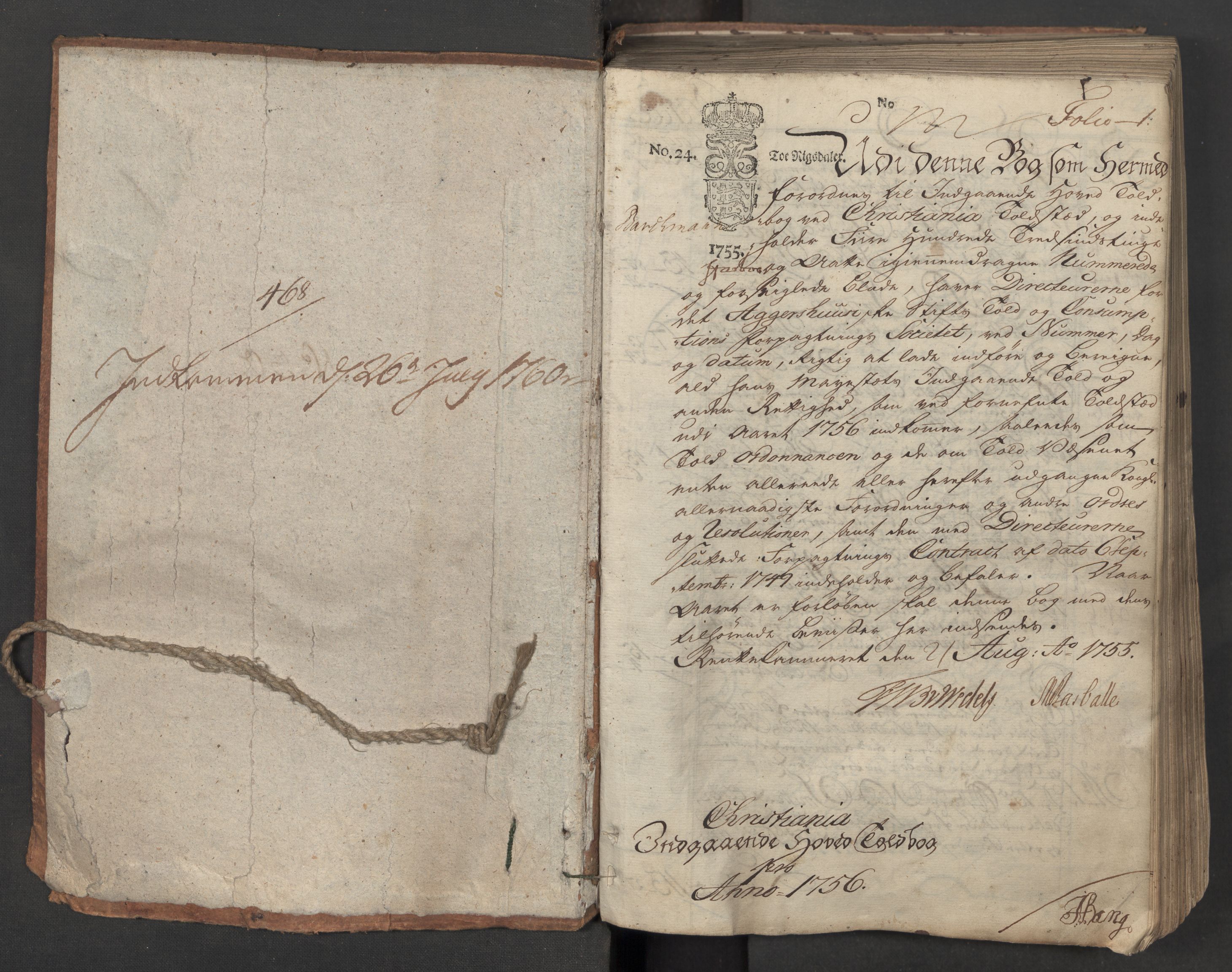 Generaltollkammeret, tollregnskaper, AV/RA-EA-5490/R06/L0037/0001: Tollregnskaper Kristiania / Inngående hovedtollbok, 1756