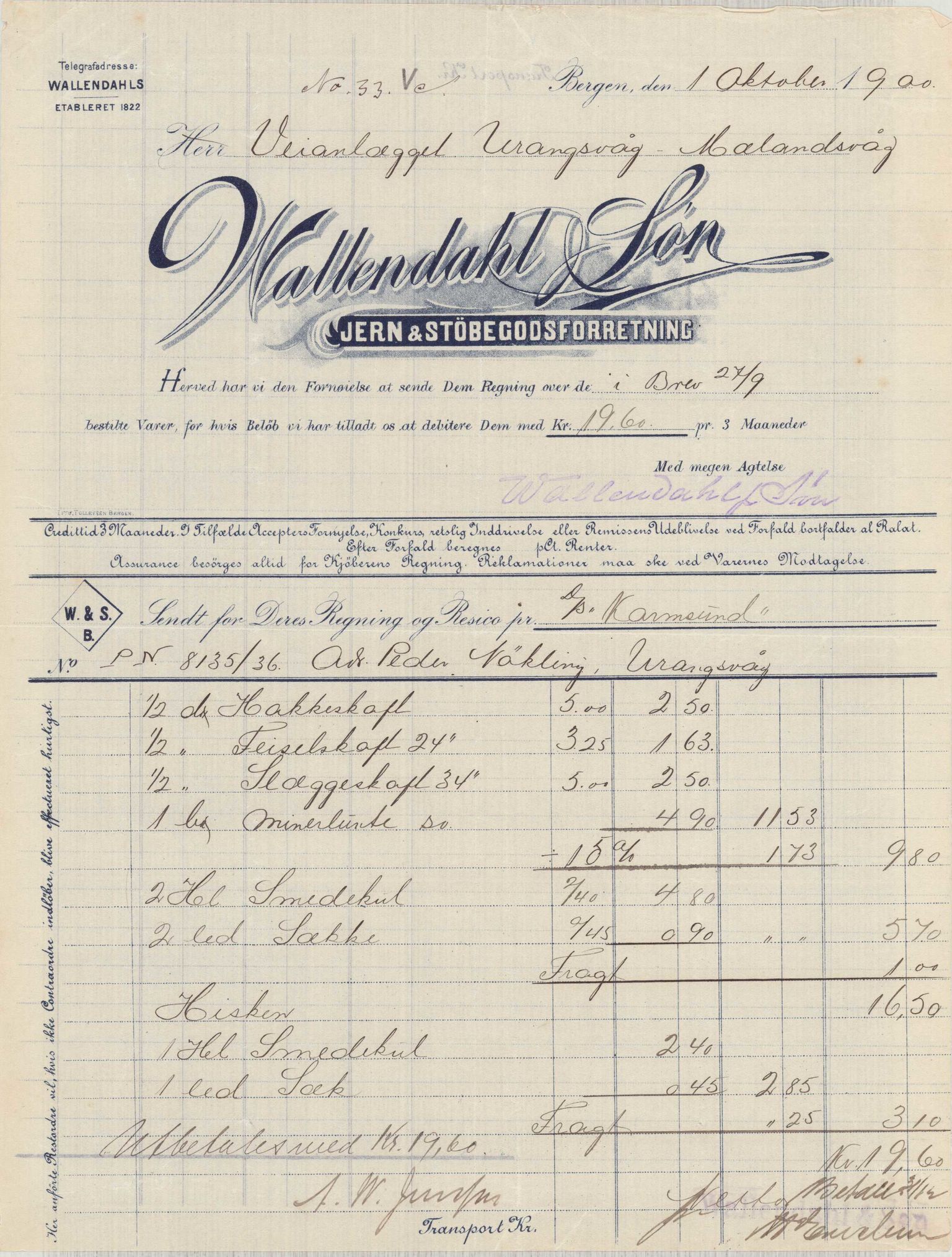 Finnaas kommune. Formannskapet, IKAH/1218a-021/E/Ea/L0002/0001: Rekneskap for veganlegg / Rekneskap for veganlegget Urangsvåg - Mælandsvåg, 1898-1900, s. 180