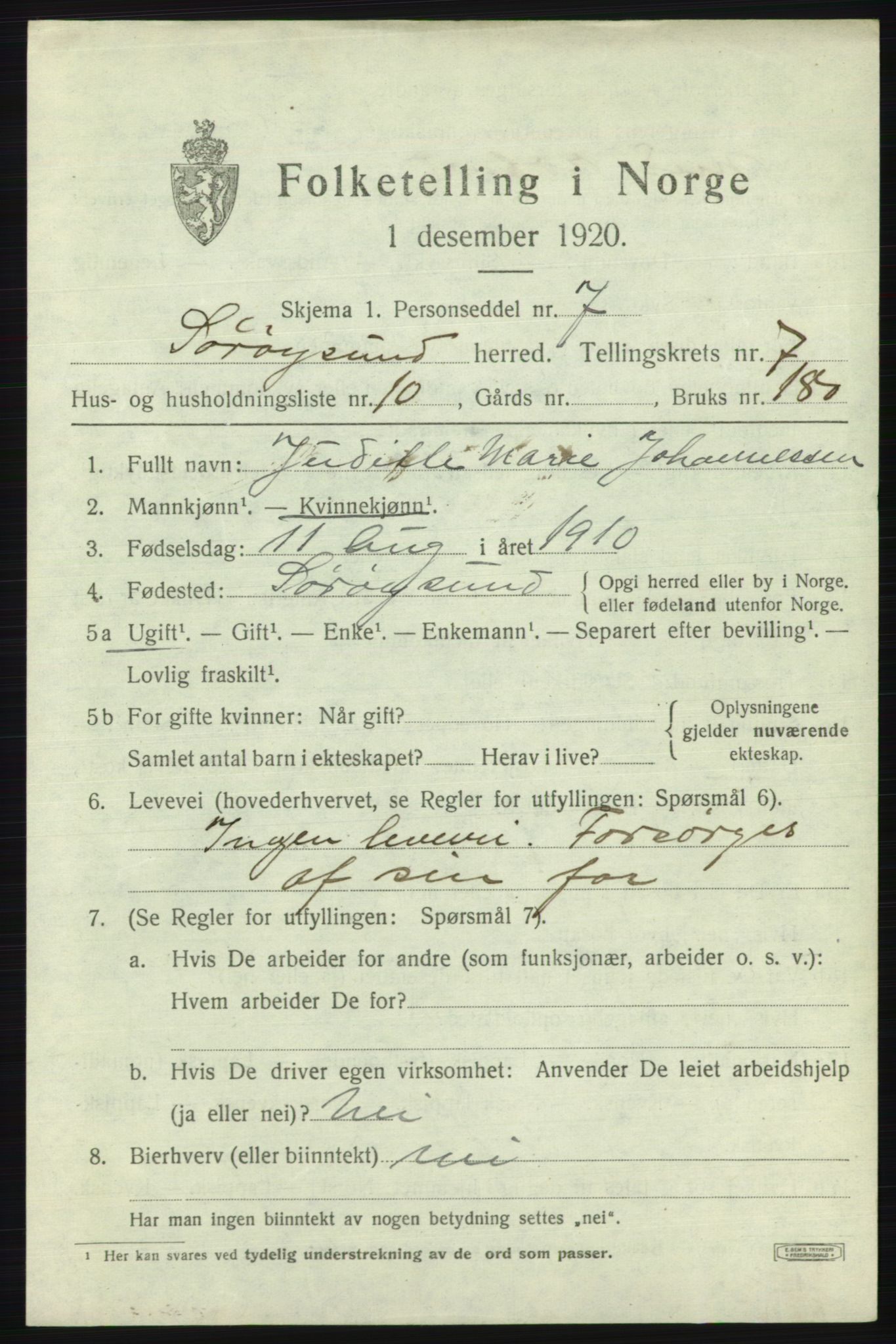 SATØ, Folketelling 1920 for 2016 Sørøysund herred, 1920, s. 2940