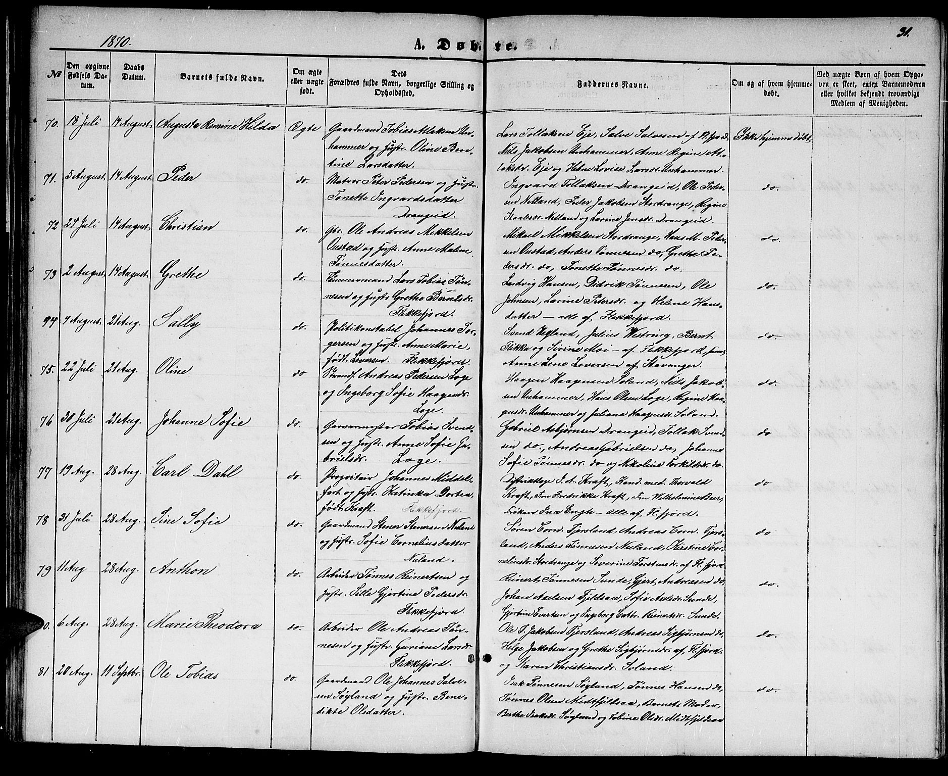Flekkefjord sokneprestkontor, AV/SAK-1111-0012/F/Fb/Fbc/L0006: Klokkerbok nr. B 6, 1866-1879, s. 31