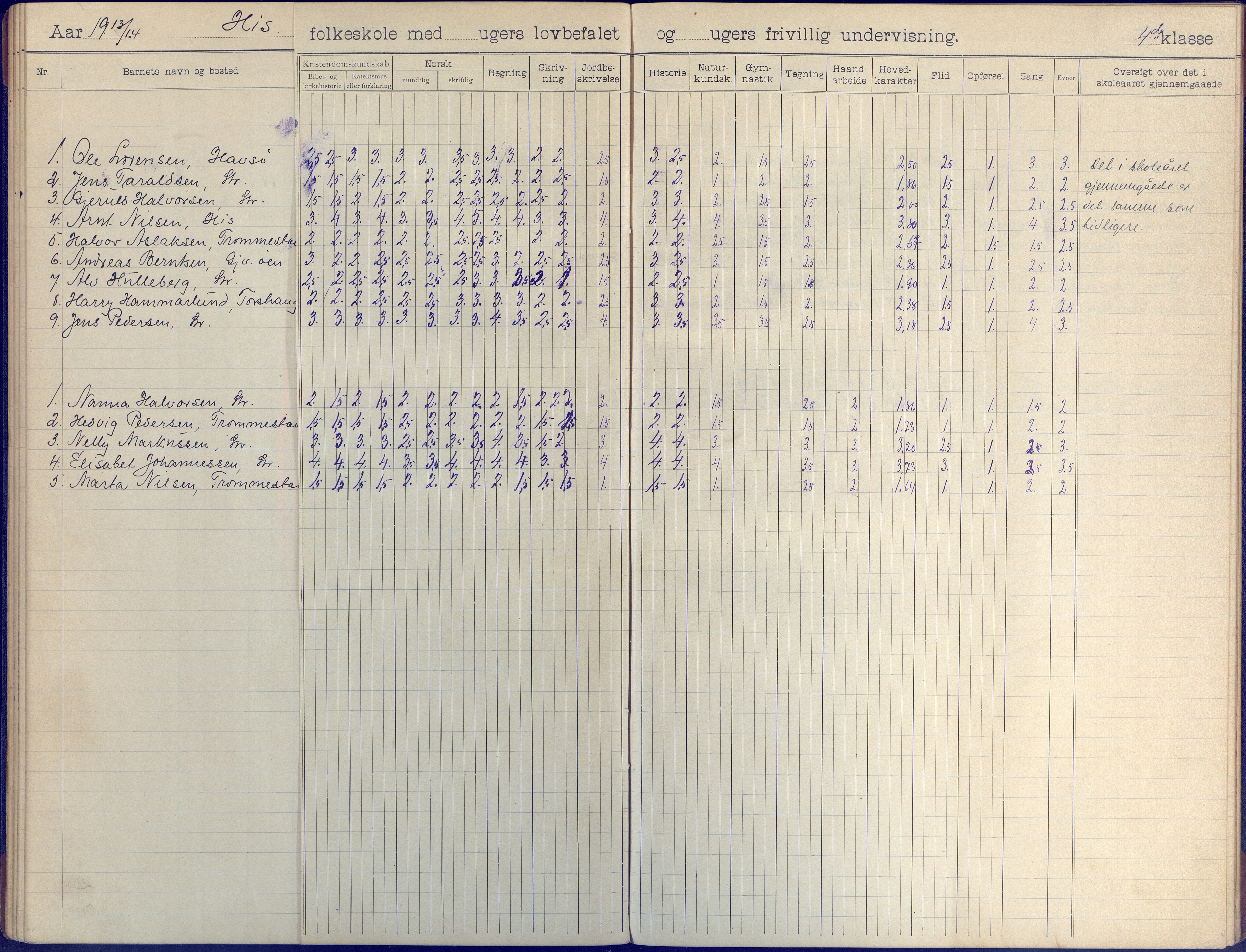 Hisøy kommune frem til 1991, AAKS/KA0922-PK/31/L0009: Skoleprotokoll, 1905-1917