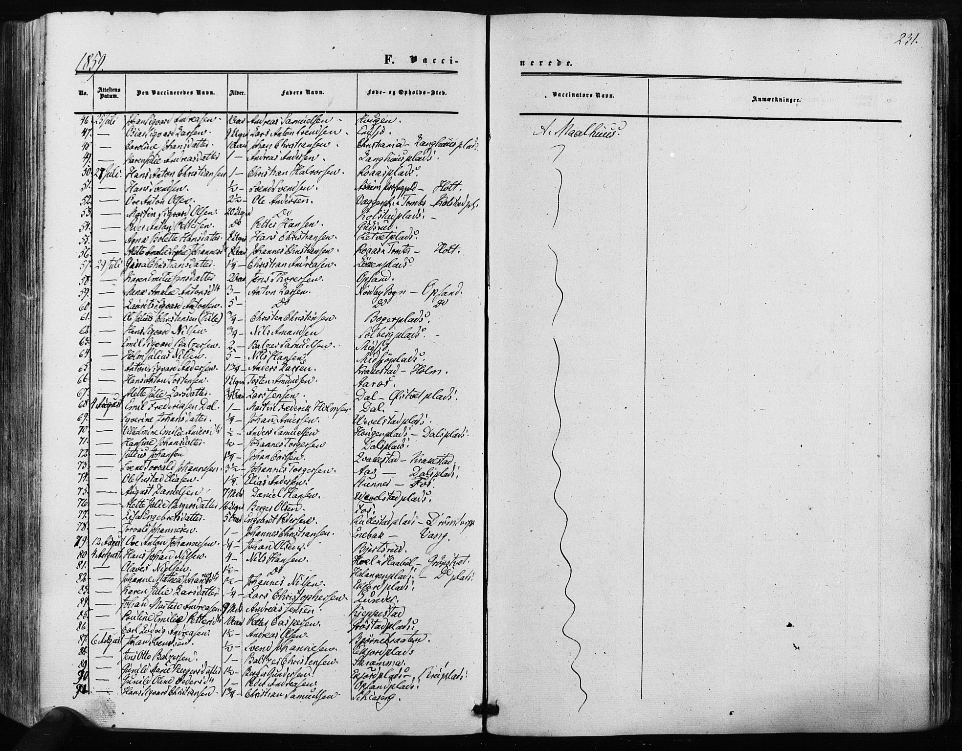Kråkstad prestekontor Kirkebøker, SAO/A-10125a/F/Fa/L0007: Ministerialbok nr. I 7, 1858-1870, s. 231