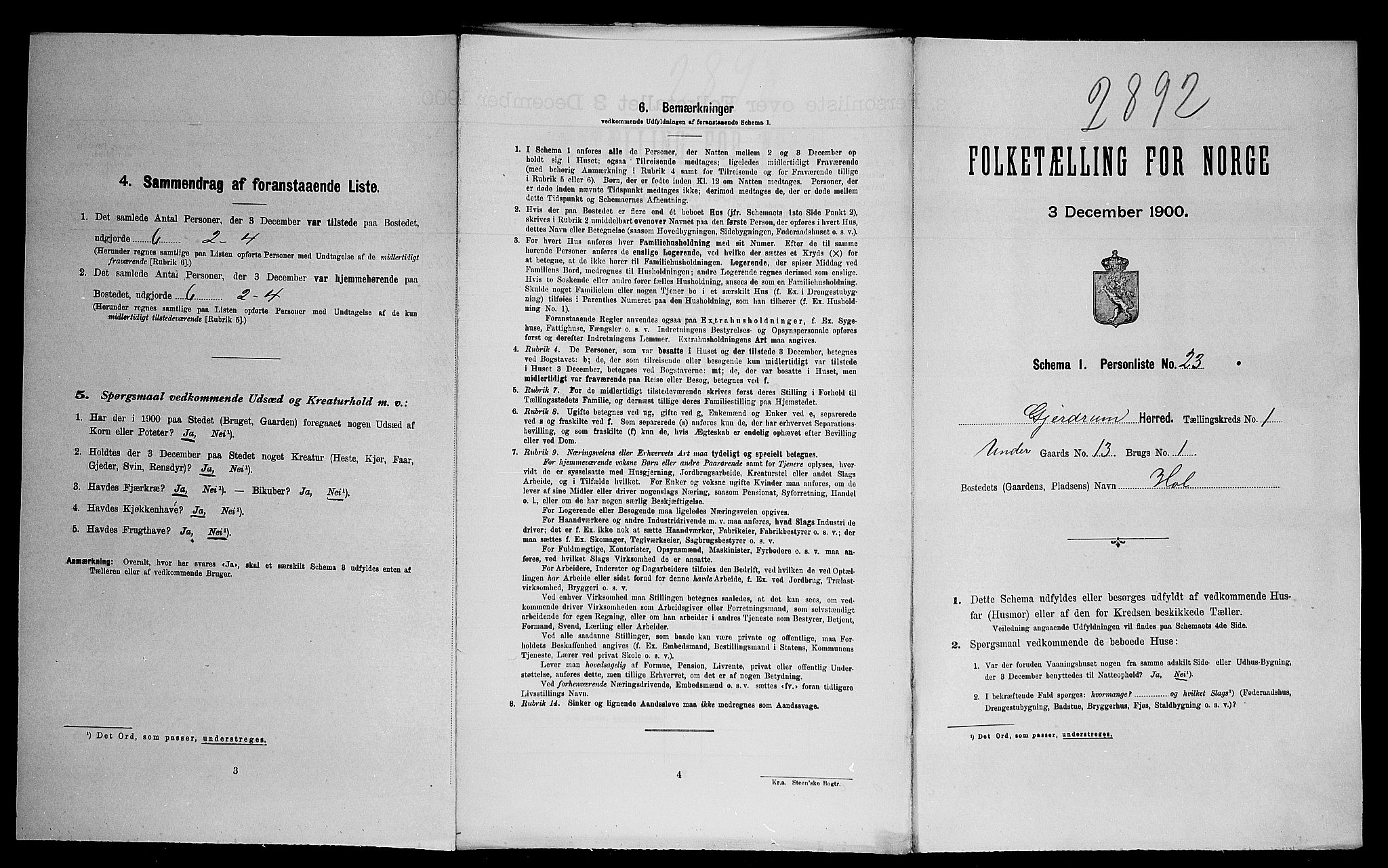 SAO, Folketelling 1900 for 0234 Gjerdrum herred, 1900