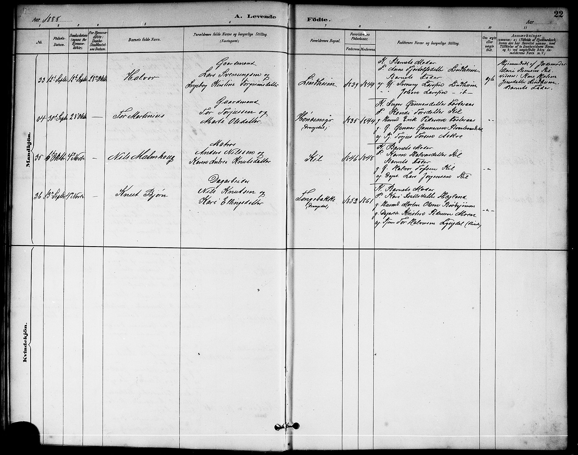 Sannidal kirkebøker, AV/SAKO-A-296/G/Ga/L0003: Klokkerbok nr. 3, 1887-1922, s. 22