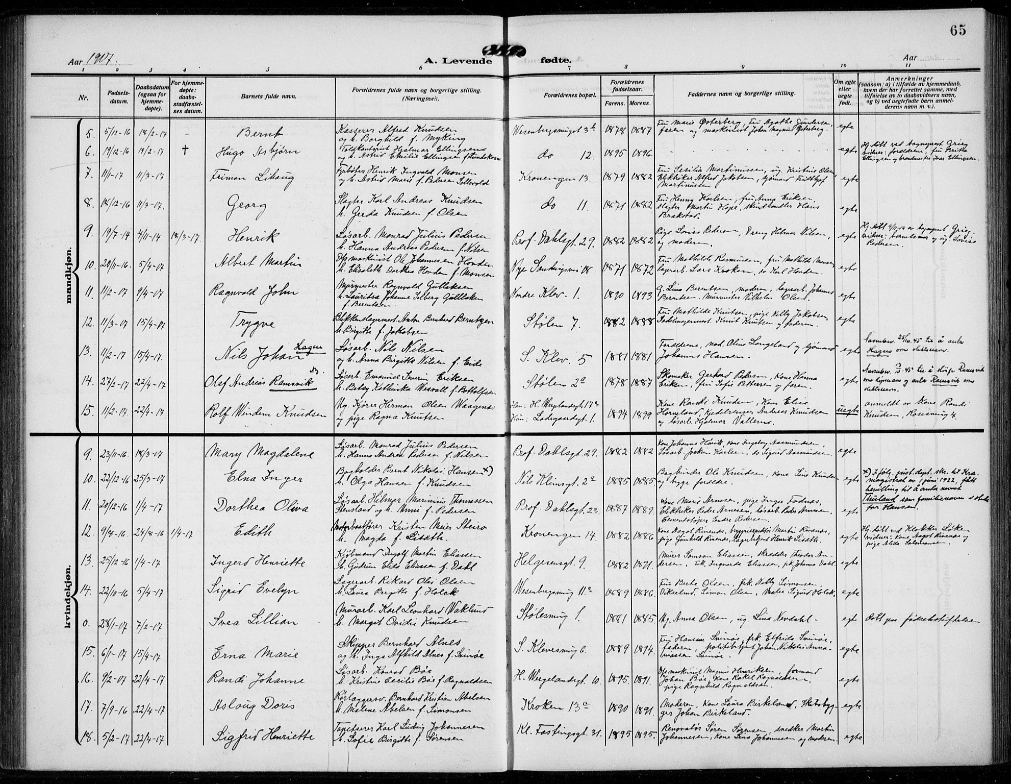 Mariakirken Sokneprestembete, AV/SAB-A-76901/H/Hab/L0006: Klokkerbok nr. A 6, 1909-1939, s. 65