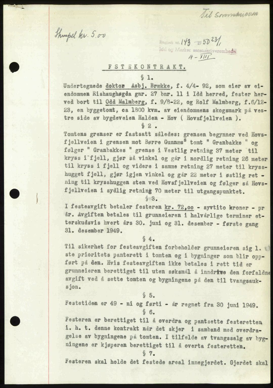 Idd og Marker sorenskriveri, SAO/A-10283/G/Gb/Gbb/L0013: Pantebok nr. A13, 1949-1950, Dagboknr: 143/1950