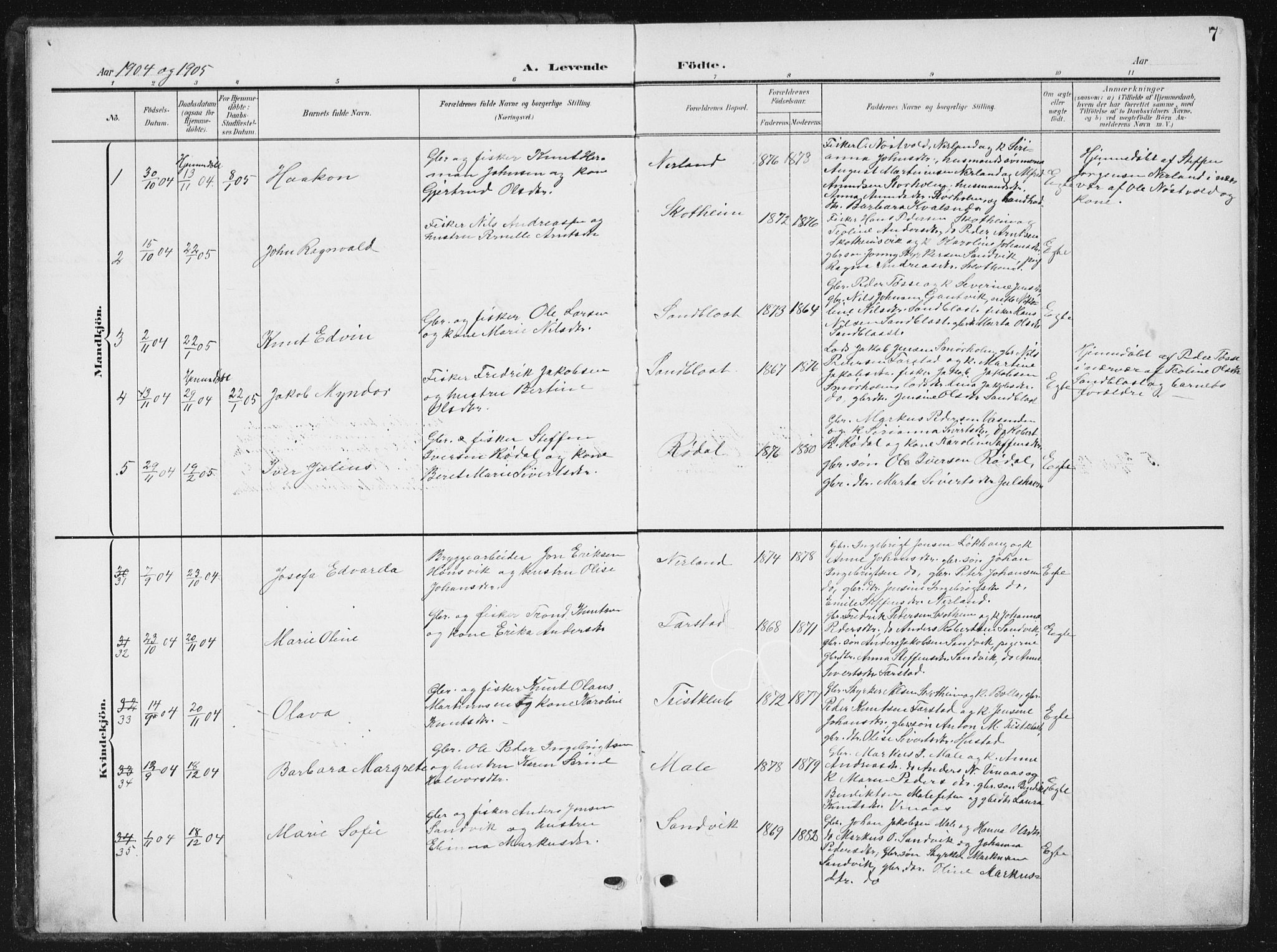 Ministerialprotokoller, klokkerbøker og fødselsregistre - Møre og Romsdal, AV/SAT-A-1454/567/L0784: Klokkerbok nr. 567C04, 1903-1938, s. 7