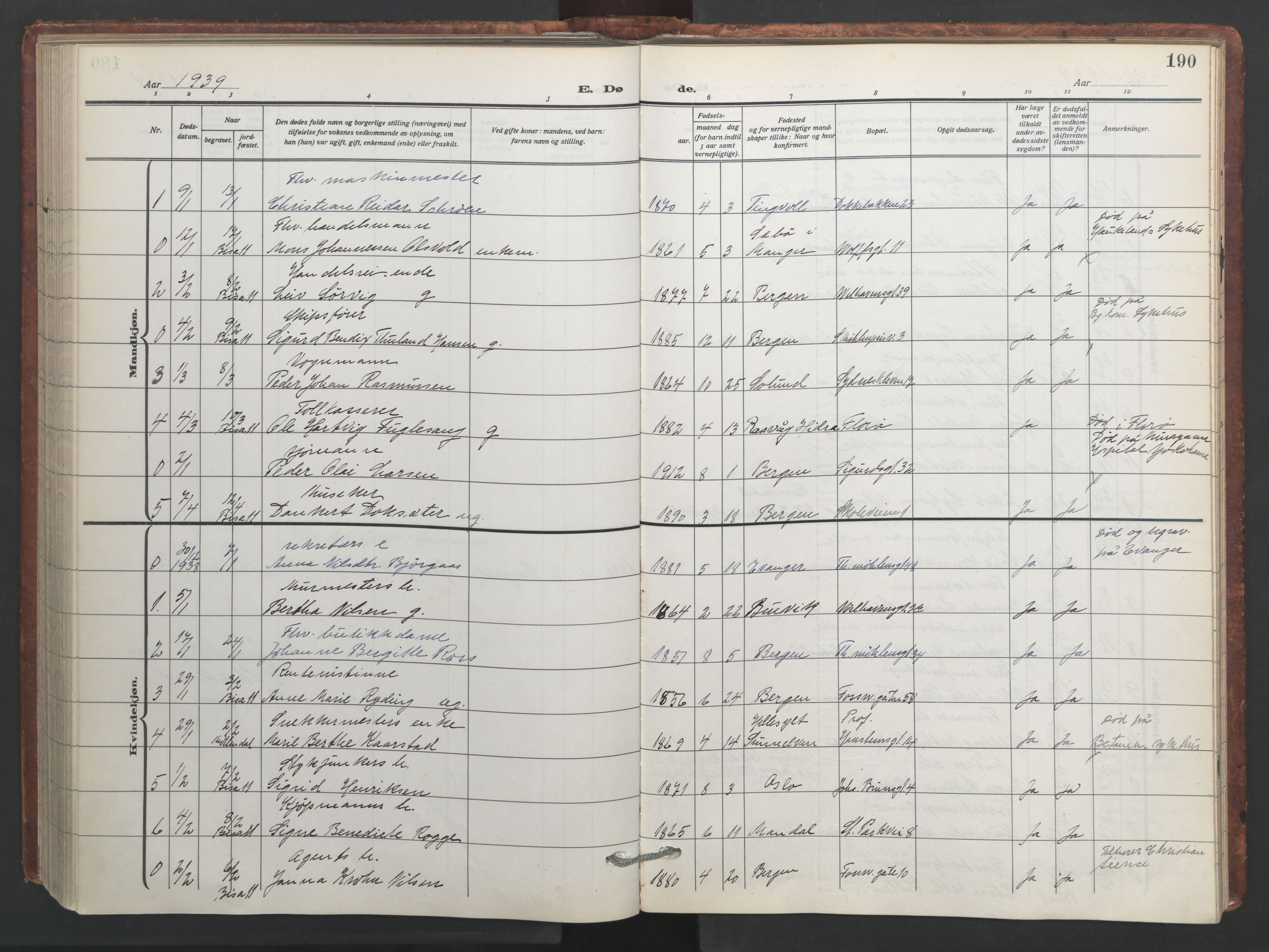 Johanneskirken sokneprestembete, AV/SAB-A-76001/H/Hab: Klokkerbok nr. D 2, 1916-1950, s. 189b-190a
