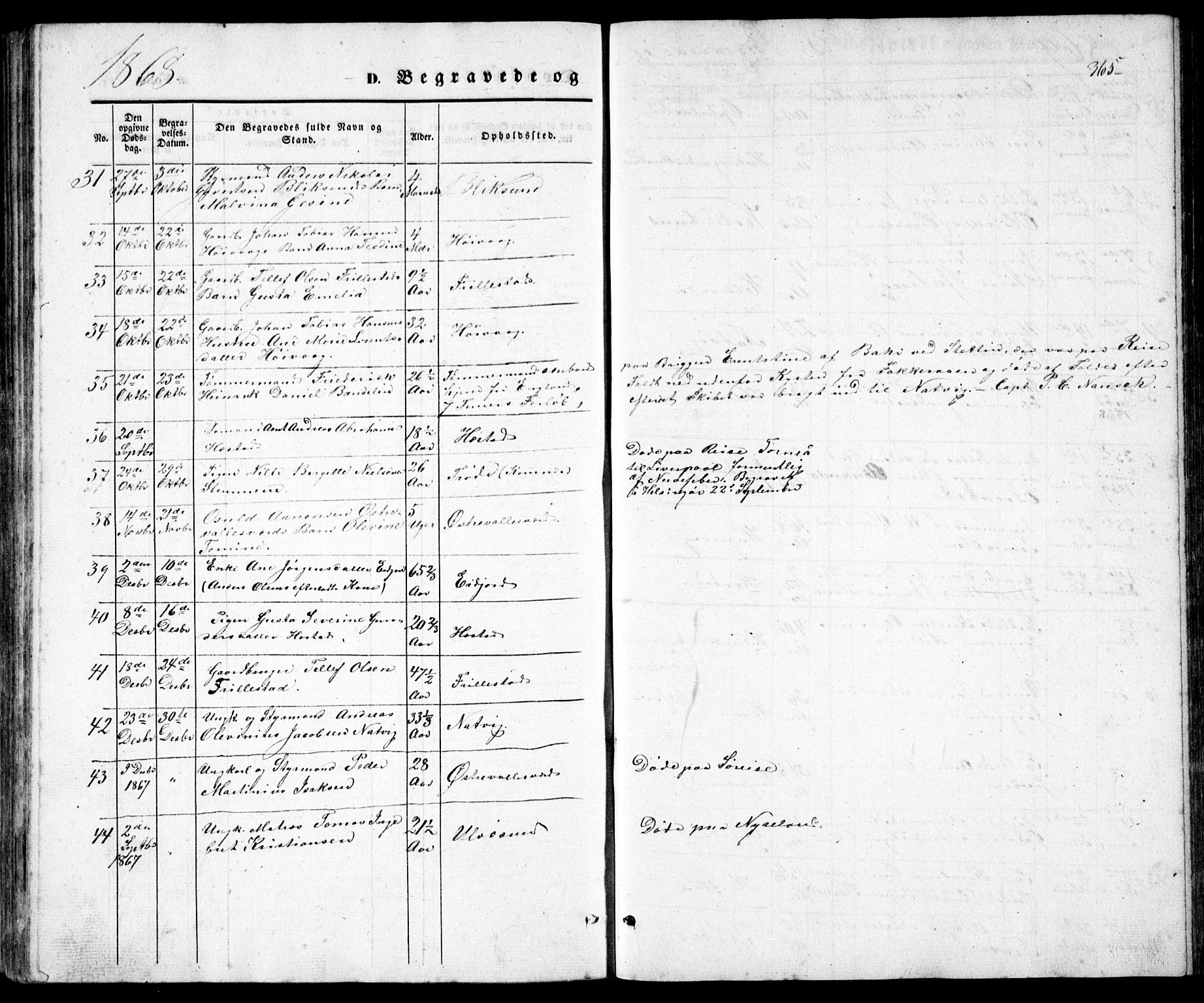 Høvåg sokneprestkontor, SAK/1111-0025/F/Fb/L0002: Klokkerbok nr. B 2, 1847-1869, s. 365
