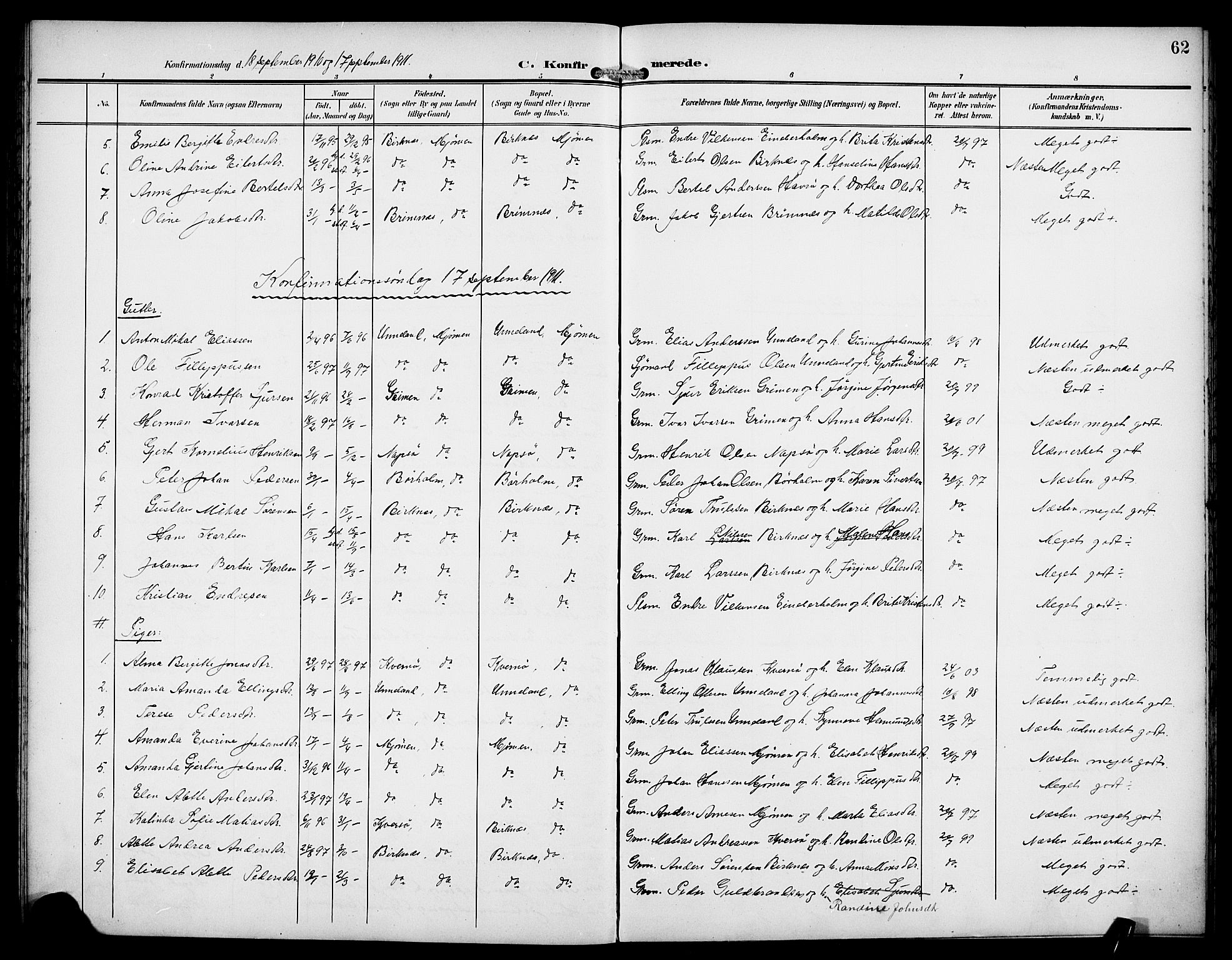 Gulen sokneprestembete, AV/SAB-A-80201/H/Hab/Habd/L0001: Klokkerbok nr. D 1, 1901-1924, s. 62