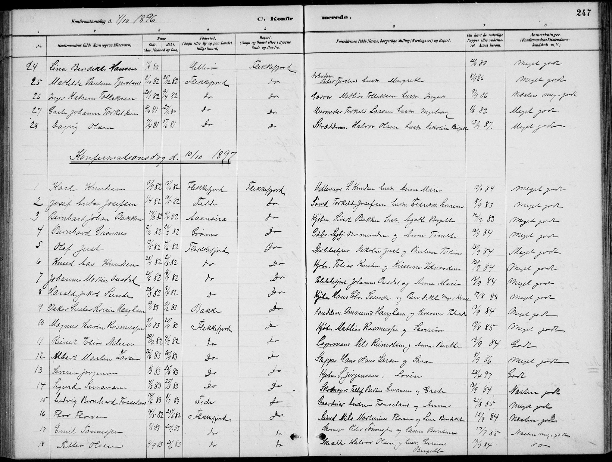 Flekkefjord sokneprestkontor, AV/SAK-1111-0012/F/Fb/Fbc/L0007: Klokkerbok nr. B 7, 1880-1902, s. 247