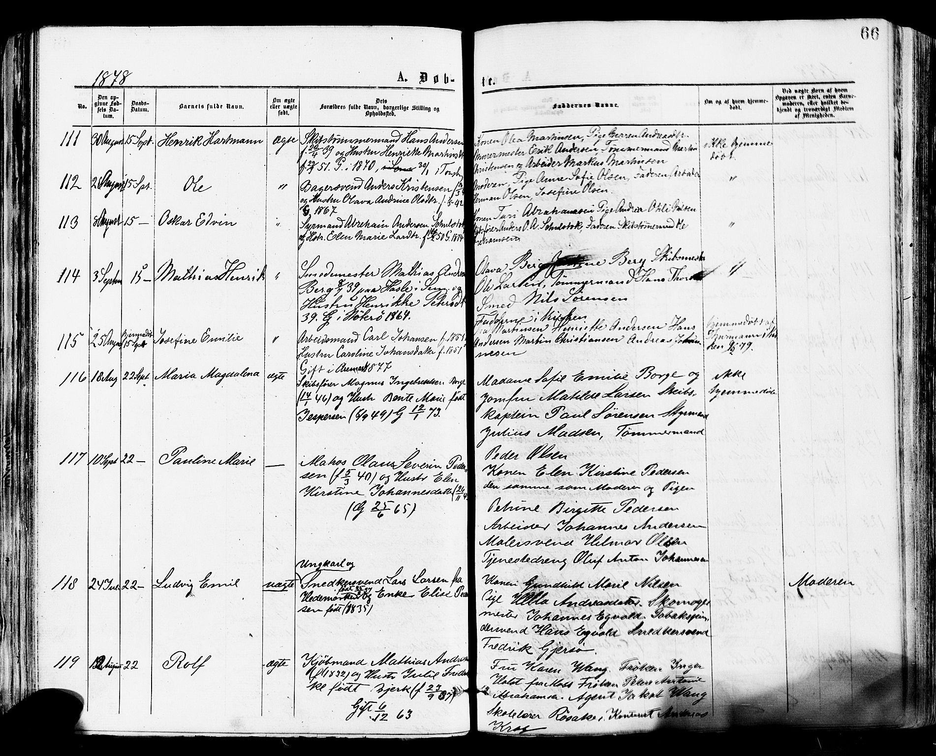 Tønsberg kirkebøker, AV/SAKO-A-330/F/Fa/L0010: Ministerialbok nr. I 10, 1874-1880, s. 66
