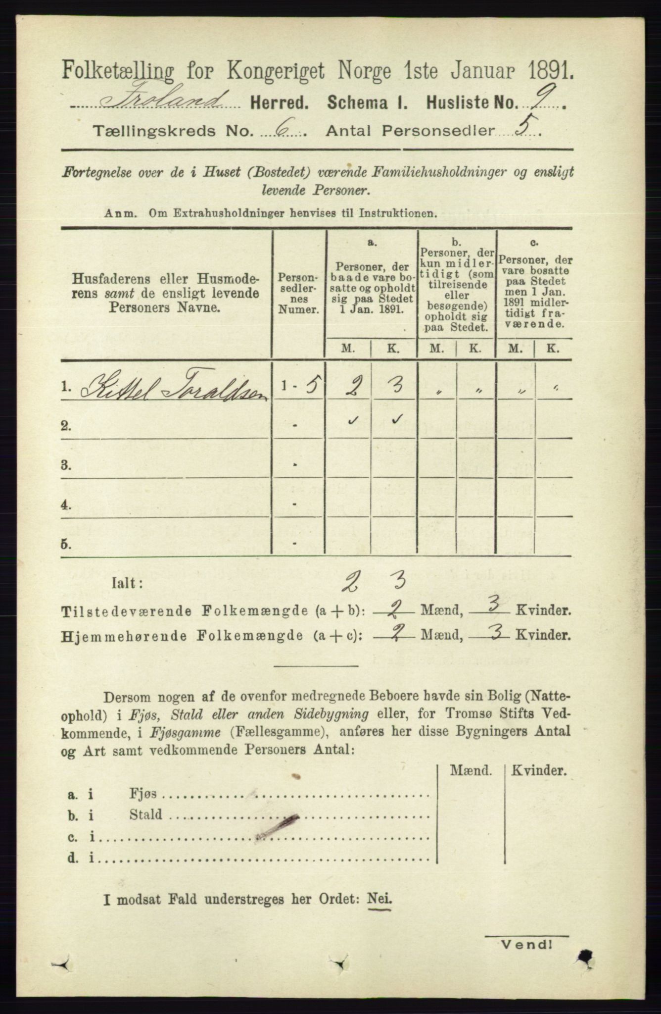 RA, Folketelling 1891 for 0919 Froland herred, 1891, s. 2140