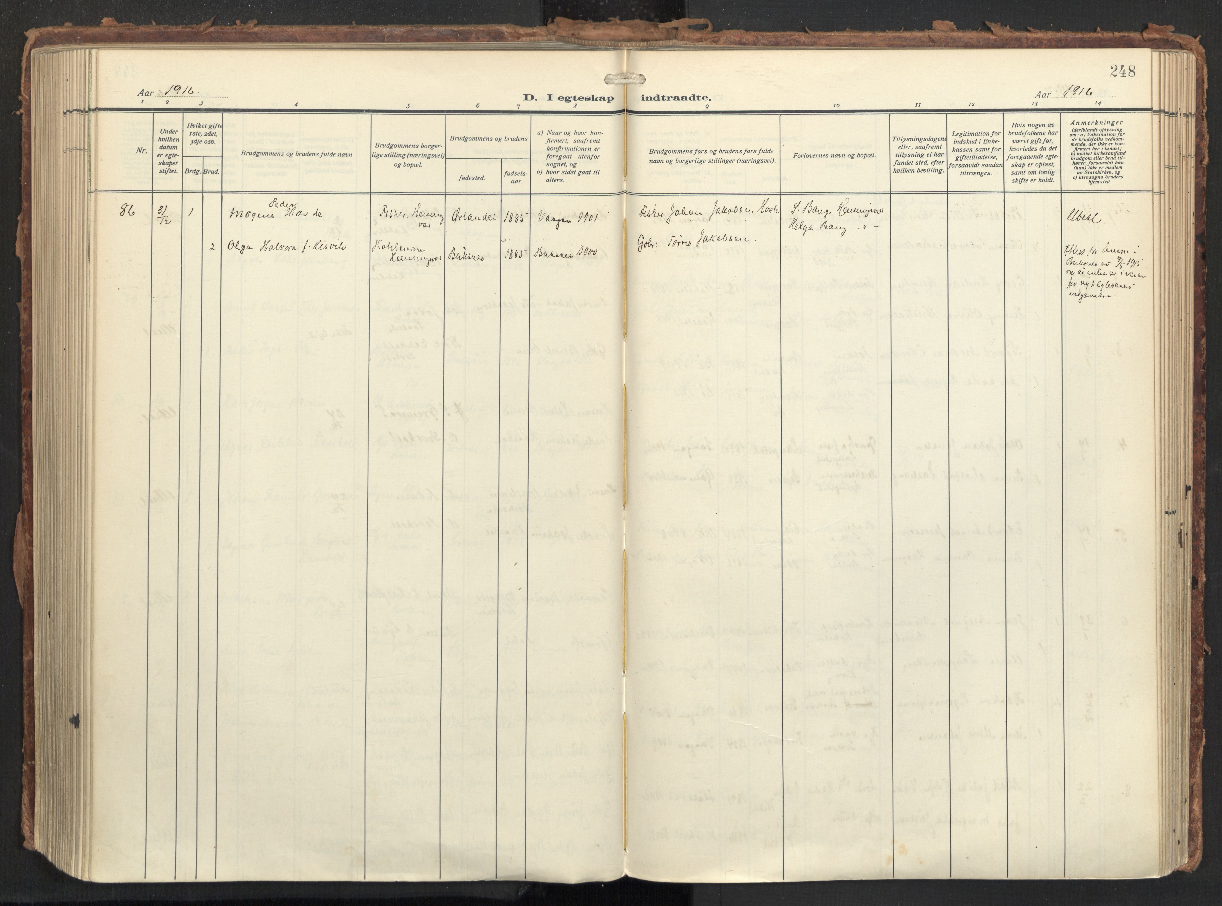 Ministerialprotokoller, klokkerbøker og fødselsregistre - Nordland, SAT/A-1459/874/L1064: Ministerialbok nr. 874A08, 1915-1926, s. 248