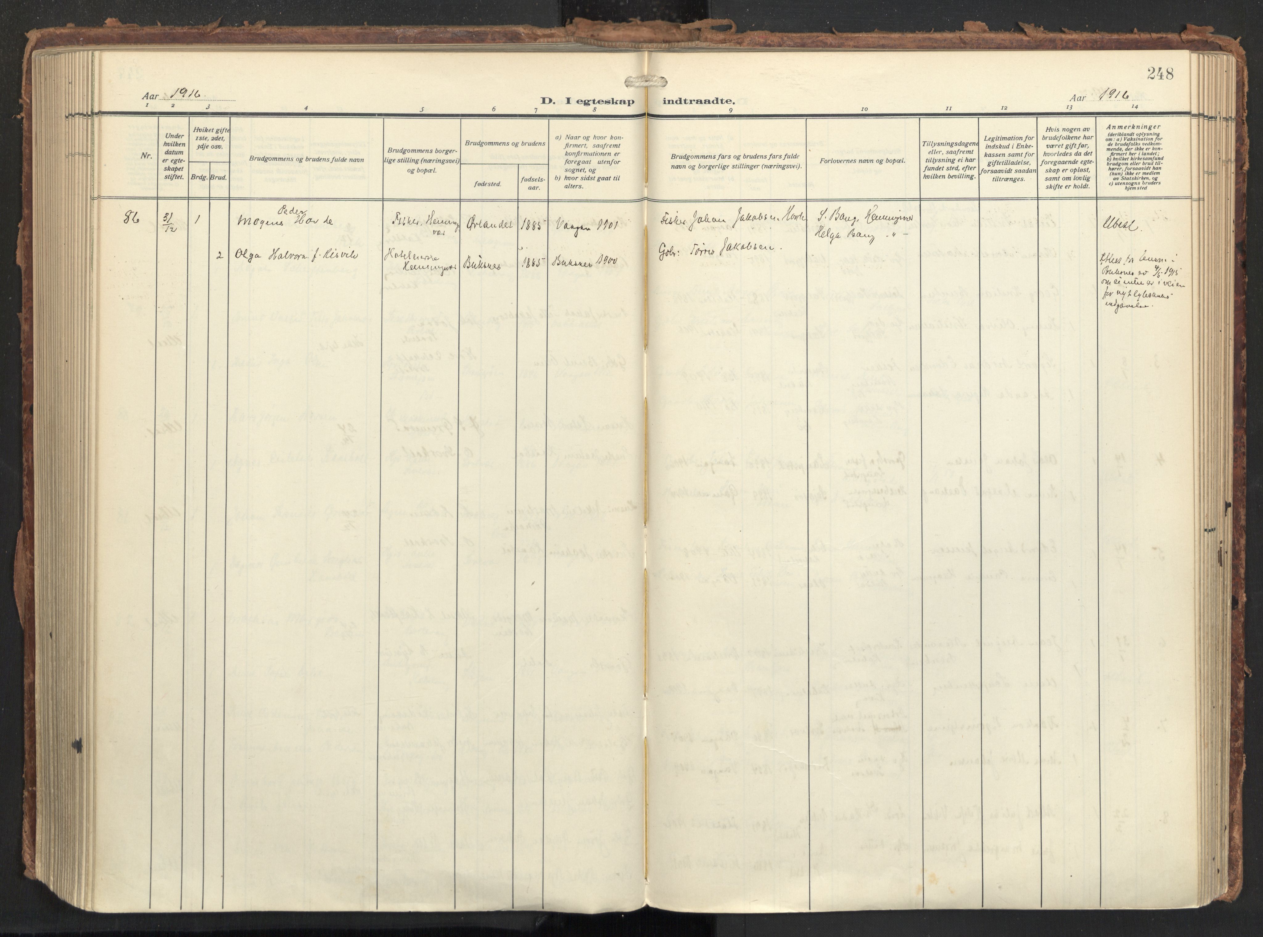Ministerialprotokoller, klokkerbøker og fødselsregistre - Nordland, AV/SAT-A-1459/874/L1064: Ministerialbok nr. 874A08, 1915-1926, s. 248