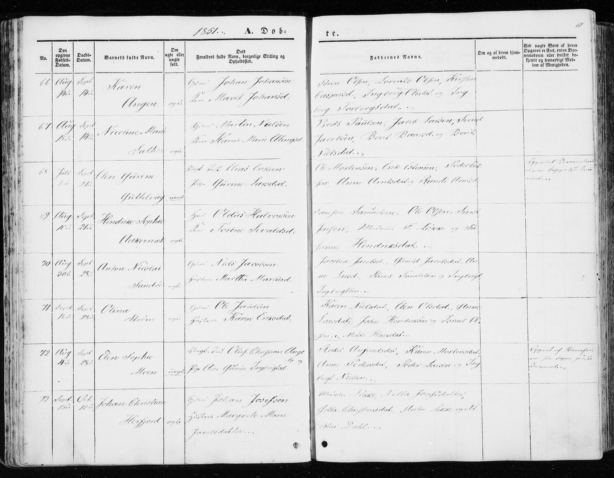 Ministerialprotokoller, klokkerbøker og fødselsregistre - Sør-Trøndelag, SAT/A-1456/657/L0704: Ministerialbok nr. 657A05, 1846-1857, s. 51