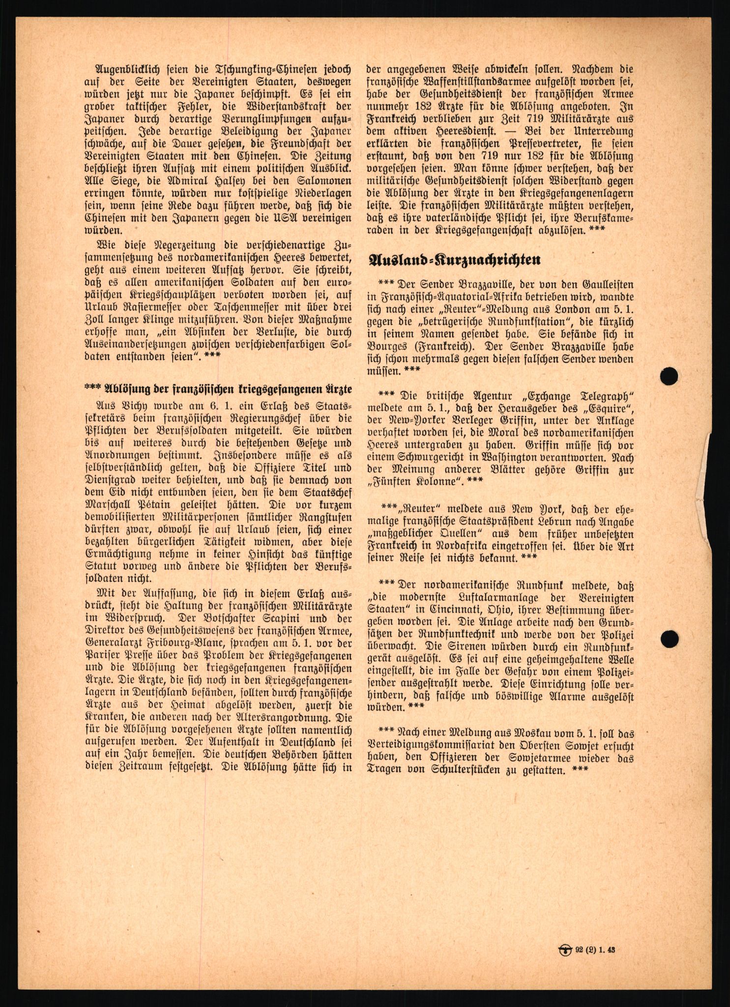 Forsvarets Overkommando. 2 kontor. Arkiv 11.4. Spredte tyske arkivsaker, AV/RA-RAFA-7031/D/Dar/Dara/L0021: Nachrichten des OKW, 1943-1945, s. 7