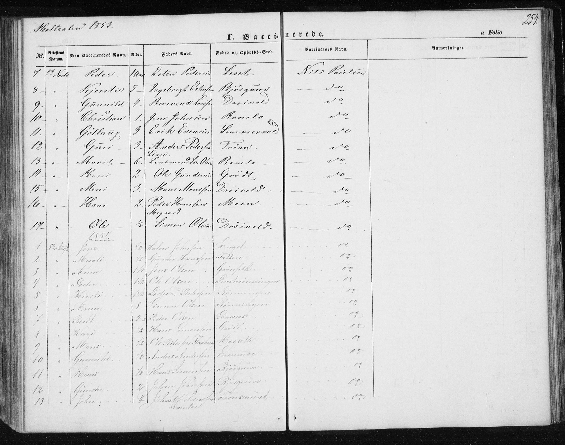 Ministerialprotokoller, klokkerbøker og fødselsregistre - Sør-Trøndelag, AV/SAT-A-1456/685/L0963: Ministerialbok nr. 685A06 /1, 1846-1859, s. 254
