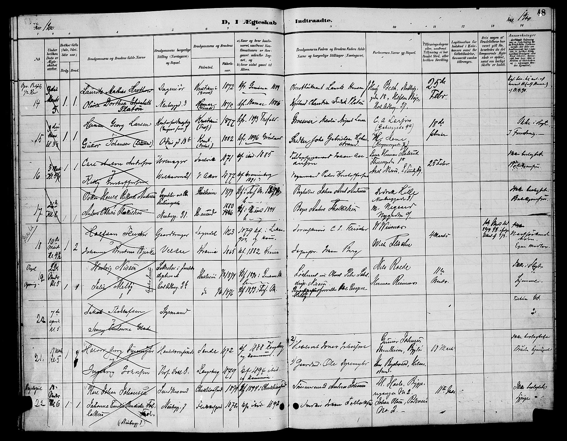 Uranienborg prestekontor Kirkebøker, AV/SAO-A-10877/H/Ha/L0003: Lysningsprotokoll nr. I 3, 1896-1901, s. 48