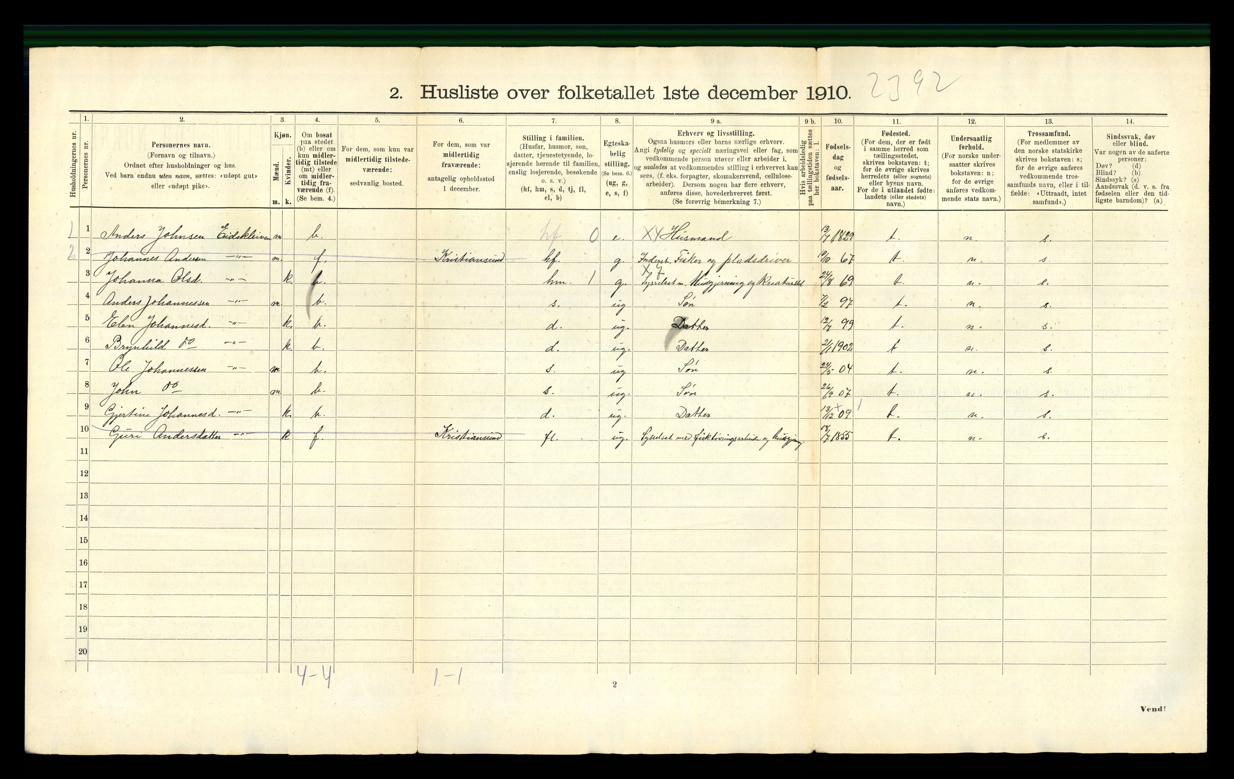 RA, Folketelling 1910 for 1569 Aure herred, 1910, s. 43