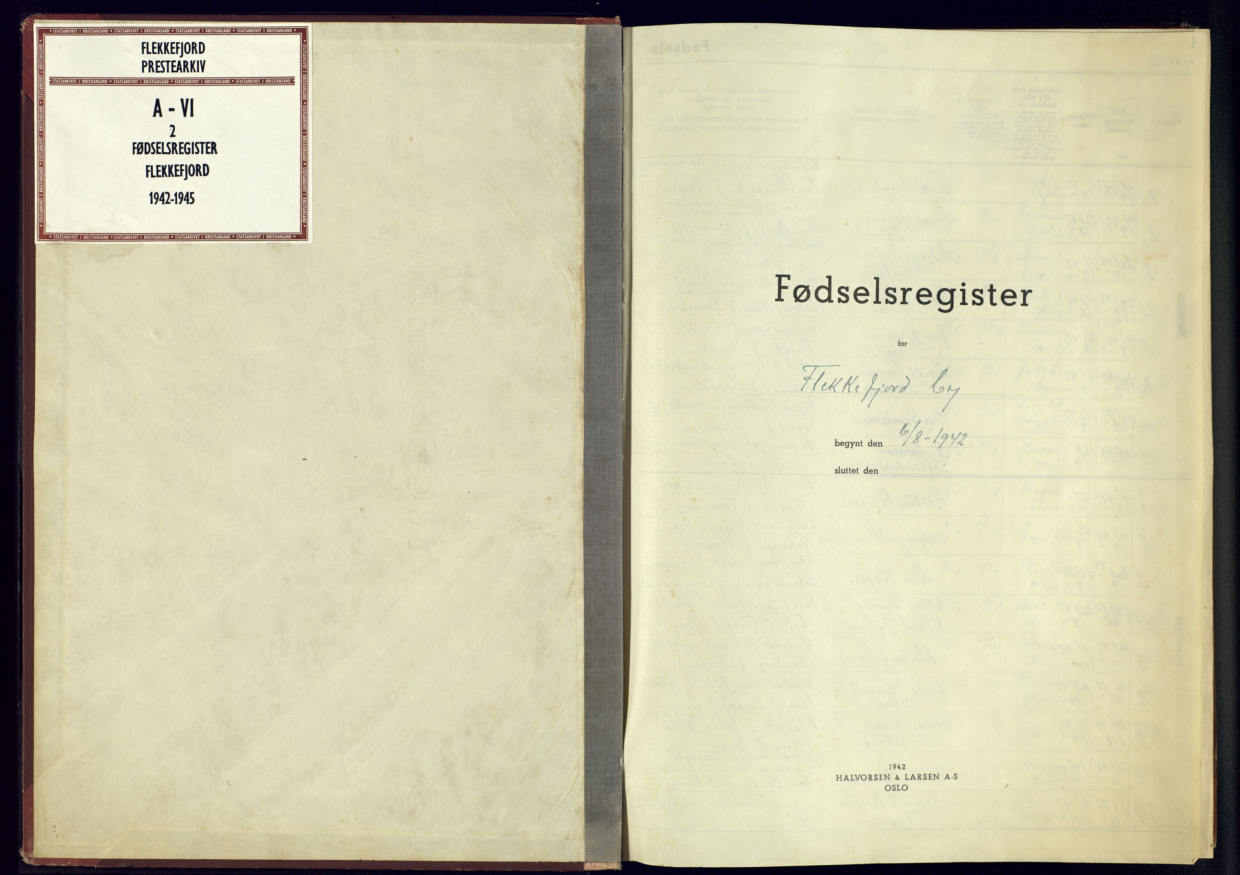 Flekkefjord sokneprestkontor, SAK/1111-0012/J/Jb/L0001: Fødselsregister nr. A-VI-2, 1942-1945