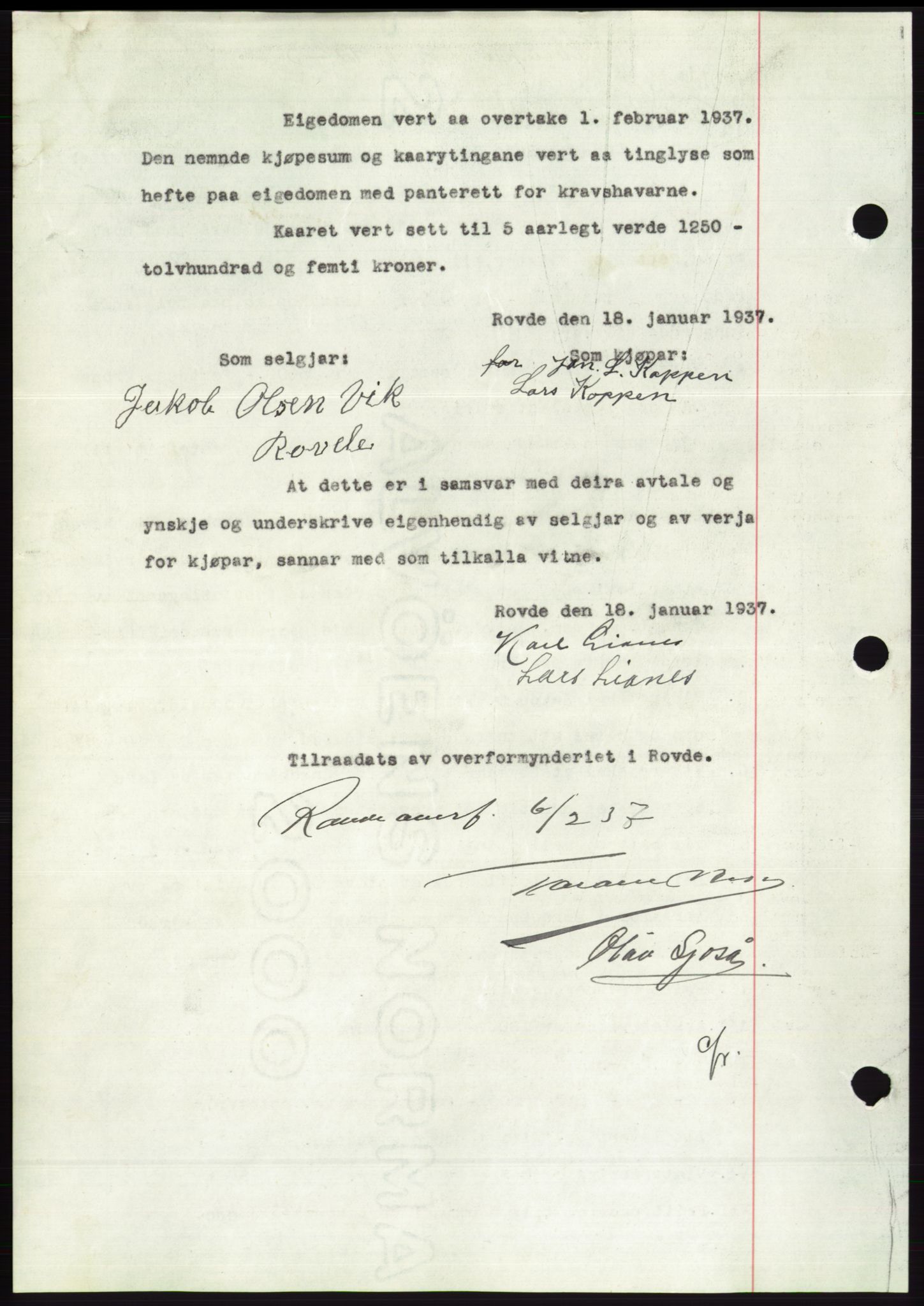 Søre Sunnmøre sorenskriveri, AV/SAT-A-4122/1/2/2C/L0062: Pantebok nr. 56, 1936-1937, Dagboknr: 266/1937