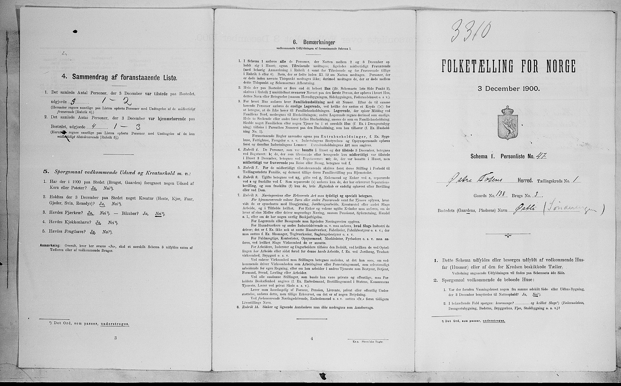 SAH, Folketelling 1900 for 0528 Østre Toten herred, 1900, s. 291