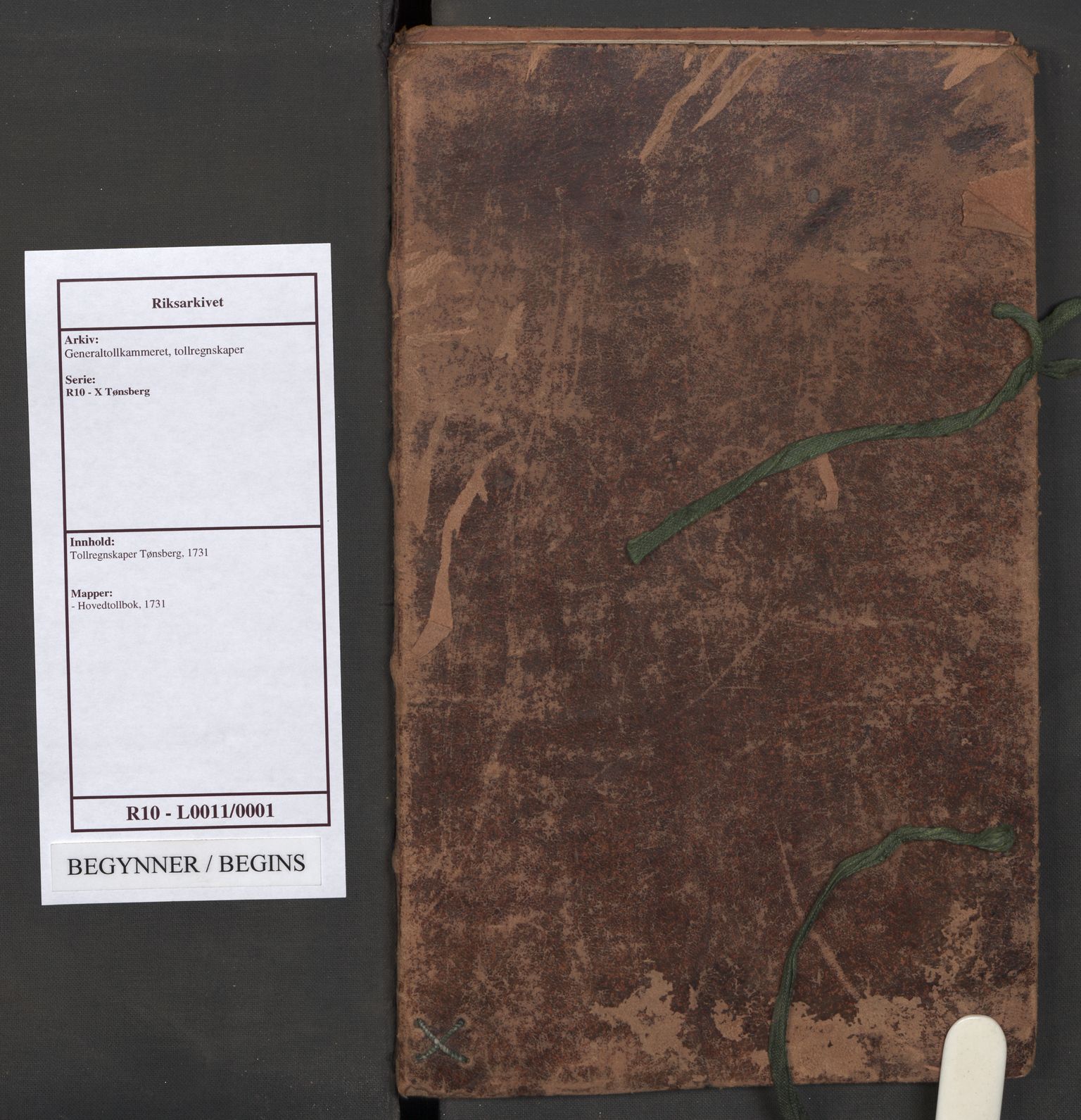 Generaltollkammeret, tollregnskaper, AV/RA-EA-5490/R10/L0011/0001: Tollregnskaper Tønsberg / Hovedtollbok, 1731