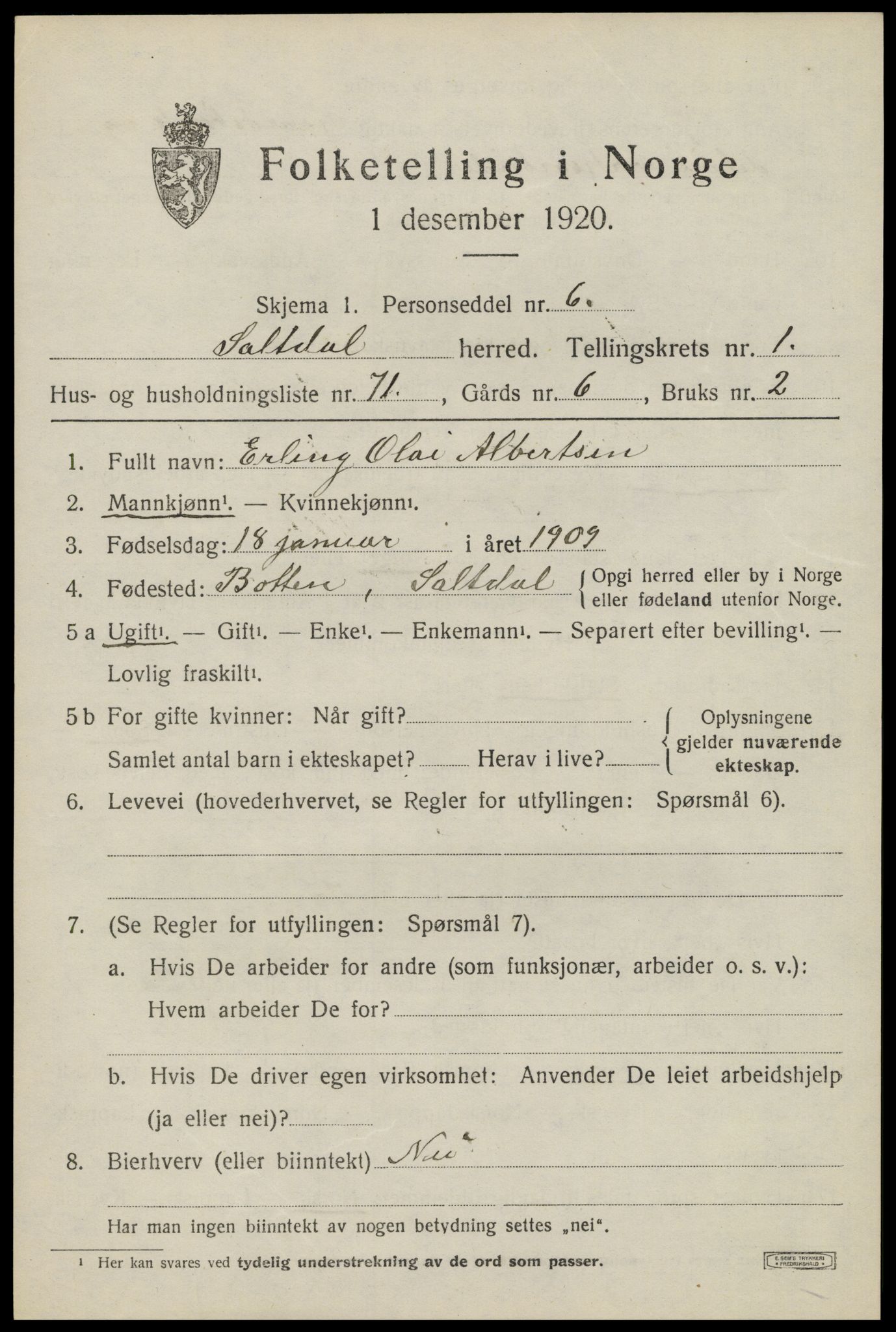 SAT, Folketelling 1920 for 1840 Saltdal herred, 1920, s. 2167