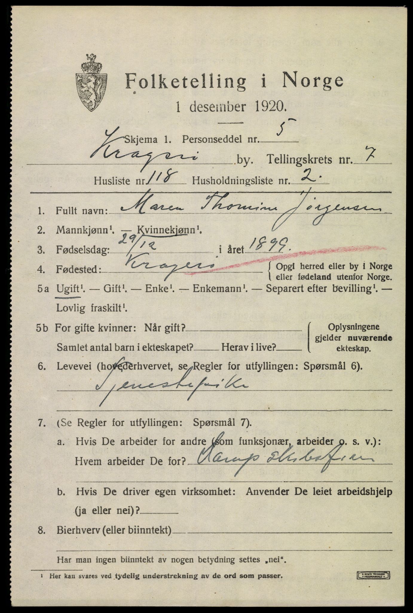 SAKO, Folketelling 1920 for 0801 Kragerø kjøpstad, 1920, s. 11057