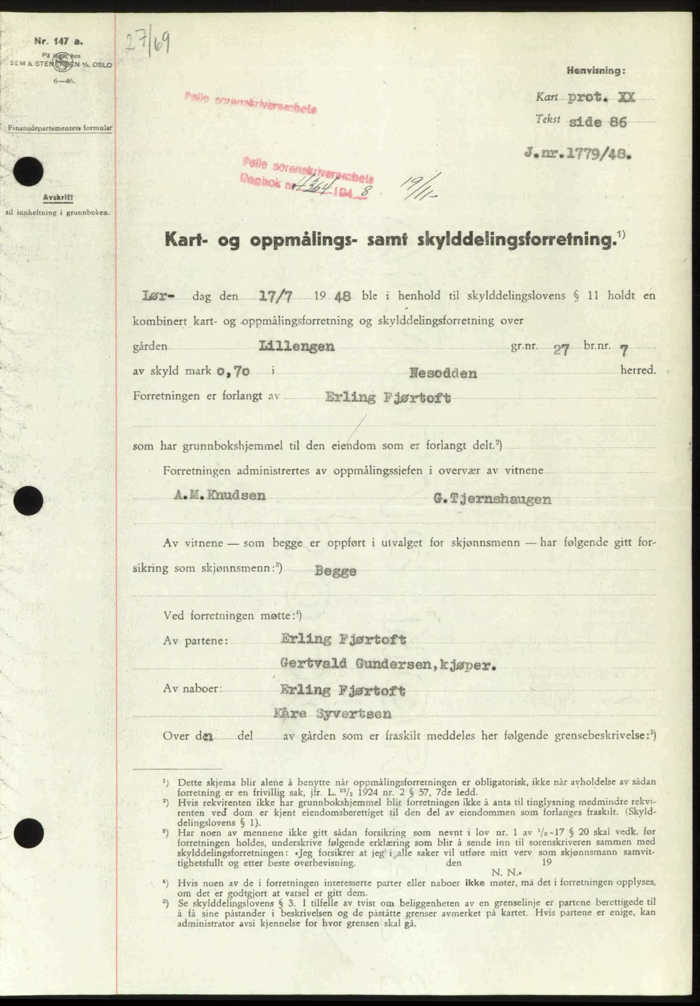 Follo sorenskriveri, SAO/A-10274/G/Ga/Gaa/L0085: Pantebok nr. I 85, 1948-1948, Dagboknr: 4364/1948