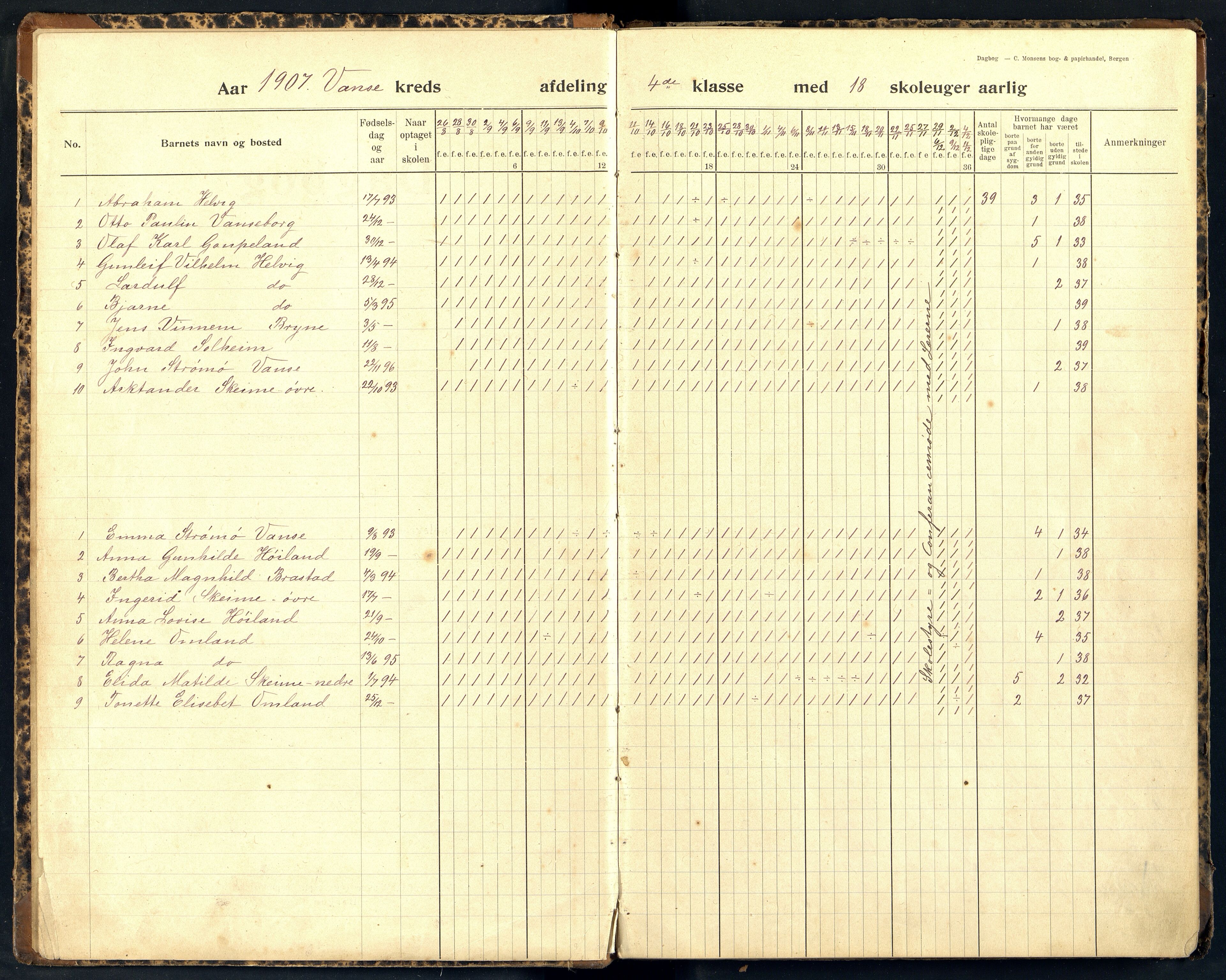 Lista kommune - Vanse Skole, ARKSOR/1003LI550/I/L0006: Dagbok, 1907-1923