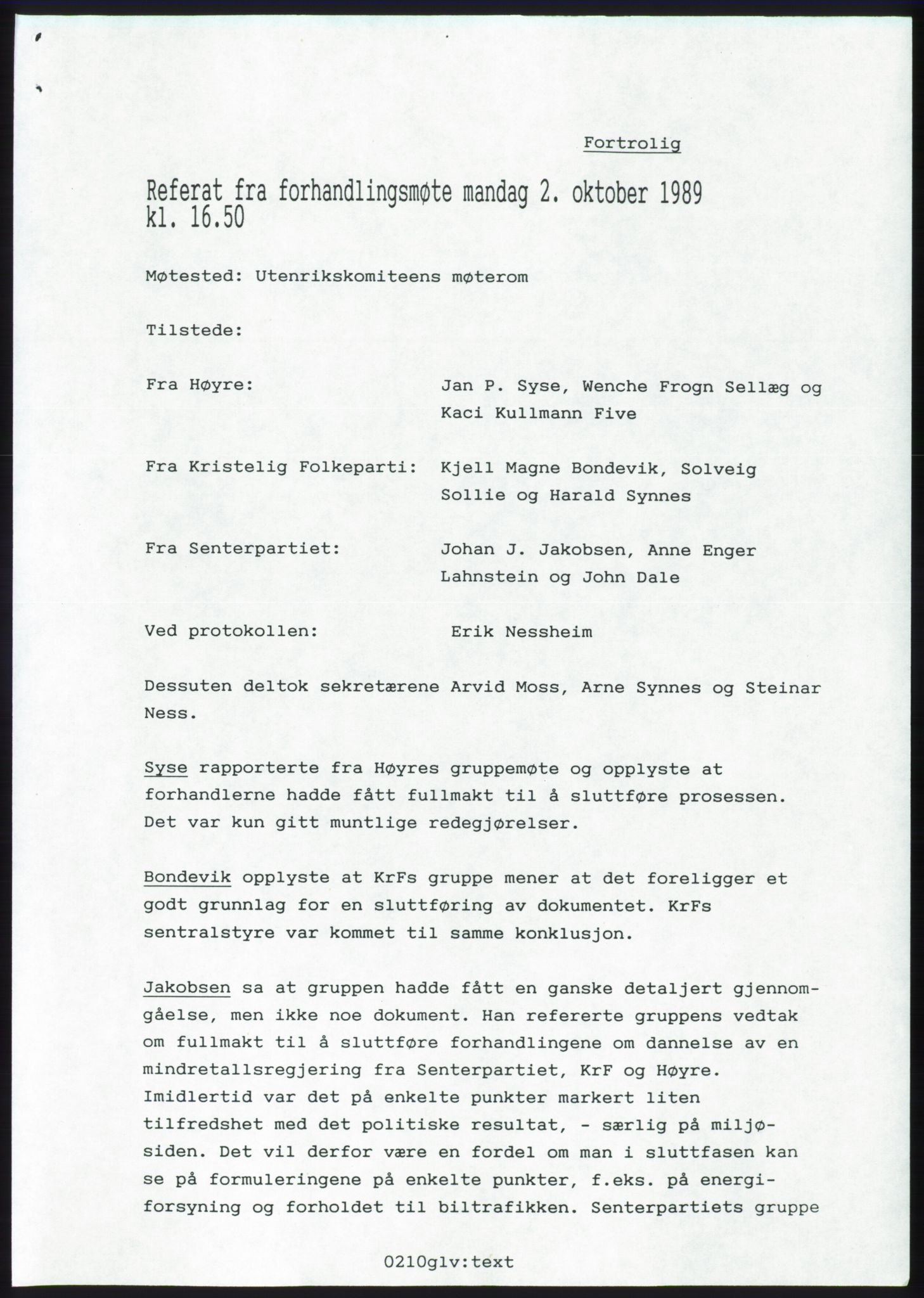 Forhandlingsmøtene 1989 mellom Høyre, KrF og Senterpartiet om dannelse av regjering, AV/RA-PA-0697/A/L0001: Forhandlingsprotokoll med vedlegg, 1989, s. 471