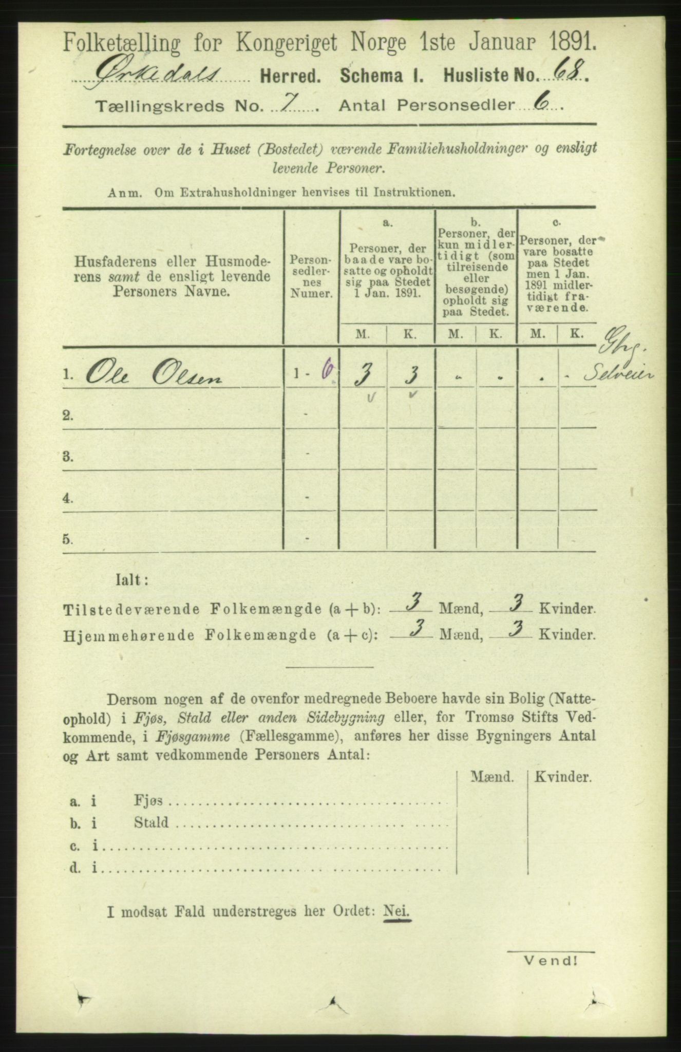 RA, Folketelling 1891 for 1638 Orkdal herred, 1891, s. 3429