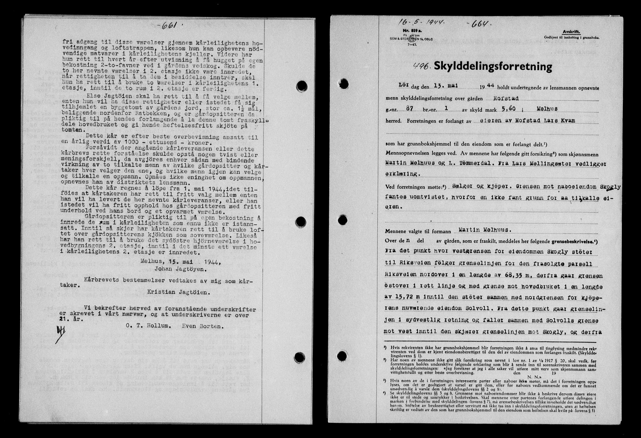 Gauldal sorenskriveri, SAT/A-0014/1/2/2C/L0057: Pantebok nr. 62, 1943-1944, Dagboknr: 496/1944