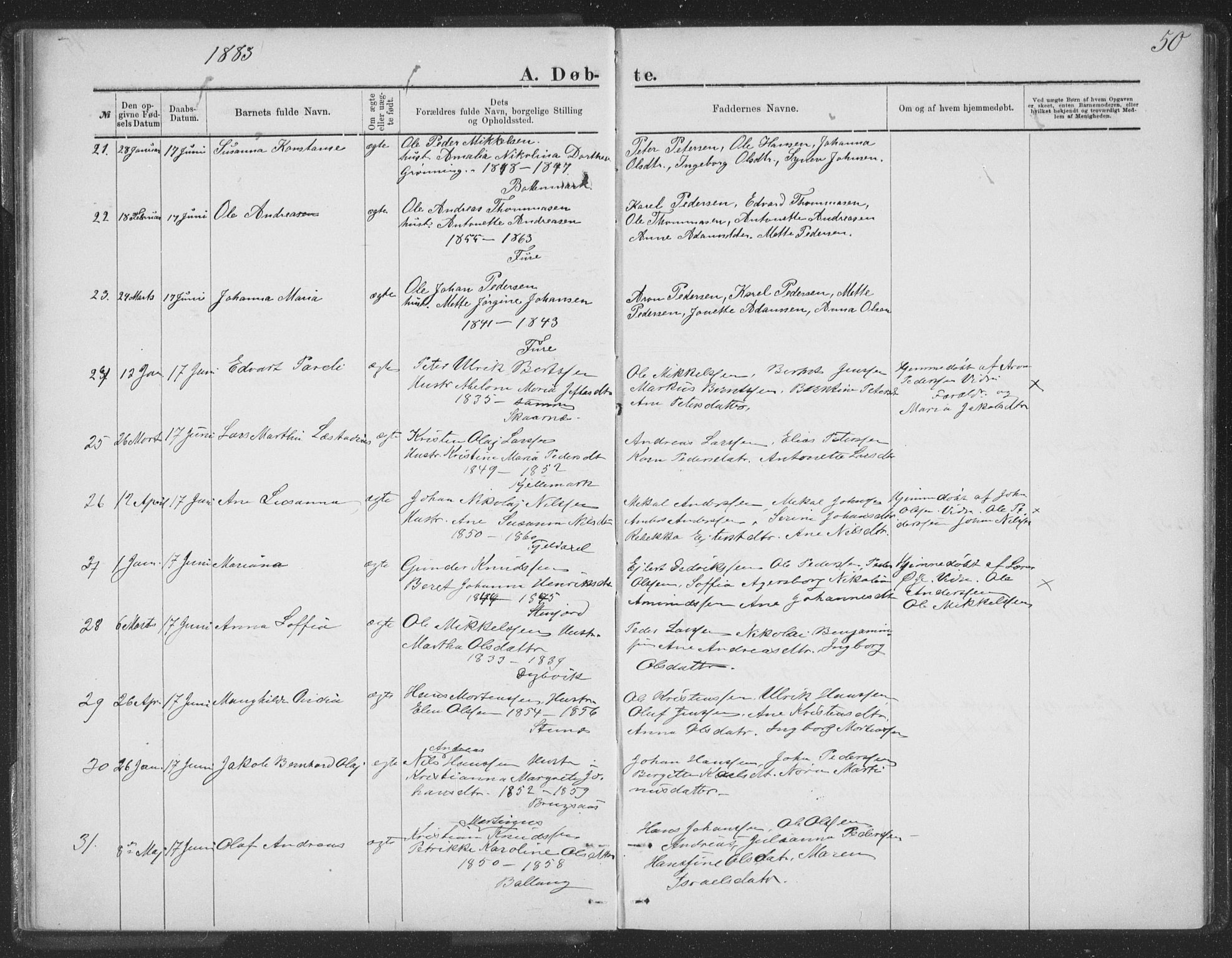 Ministerialprotokoller, klokkerbøker og fødselsregistre - Nordland, AV/SAT-A-1459/863/L0913: Klokkerbok nr. 863C03, 1877-1885, s. 50