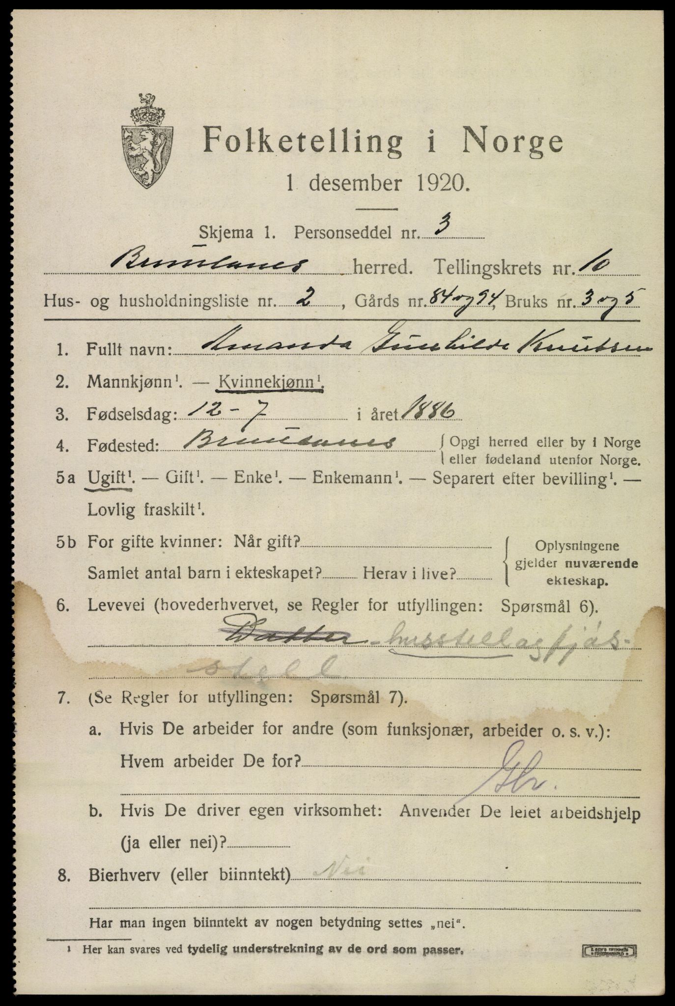 SAKO, Folketelling 1920 for 0726 Brunlanes herred, 1920, s. 8623