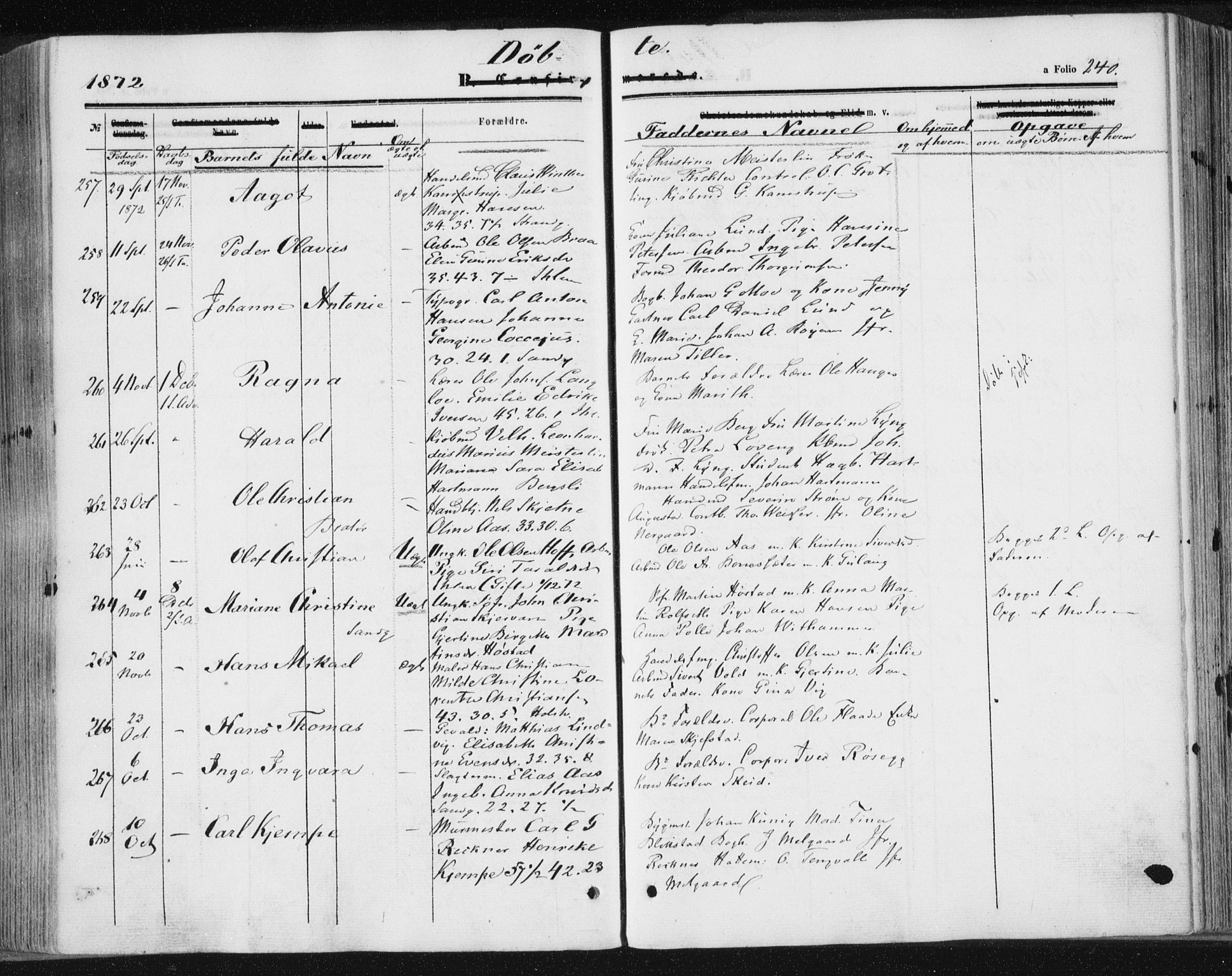 Ministerialprotokoller, klokkerbøker og fødselsregistre - Sør-Trøndelag, SAT/A-1456/602/L0115: Ministerialbok nr. 602A13, 1860-1872, s. 240