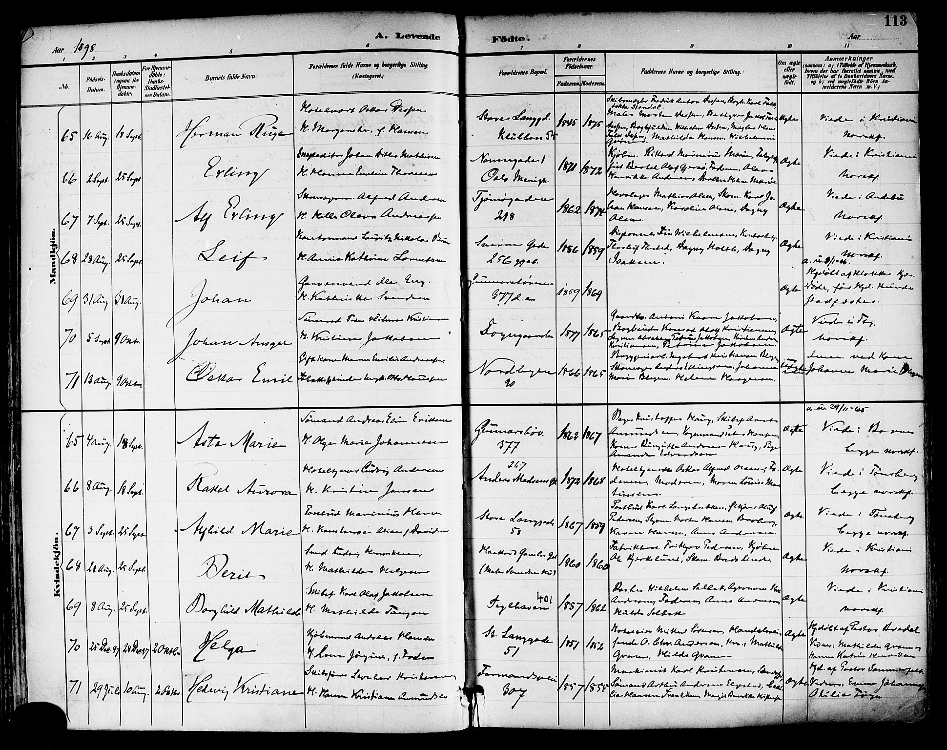 Tønsberg kirkebøker, AV/SAKO-A-330/F/Fa/L0012: Ministerialbok nr. I 12, 1891-1899, s. 113