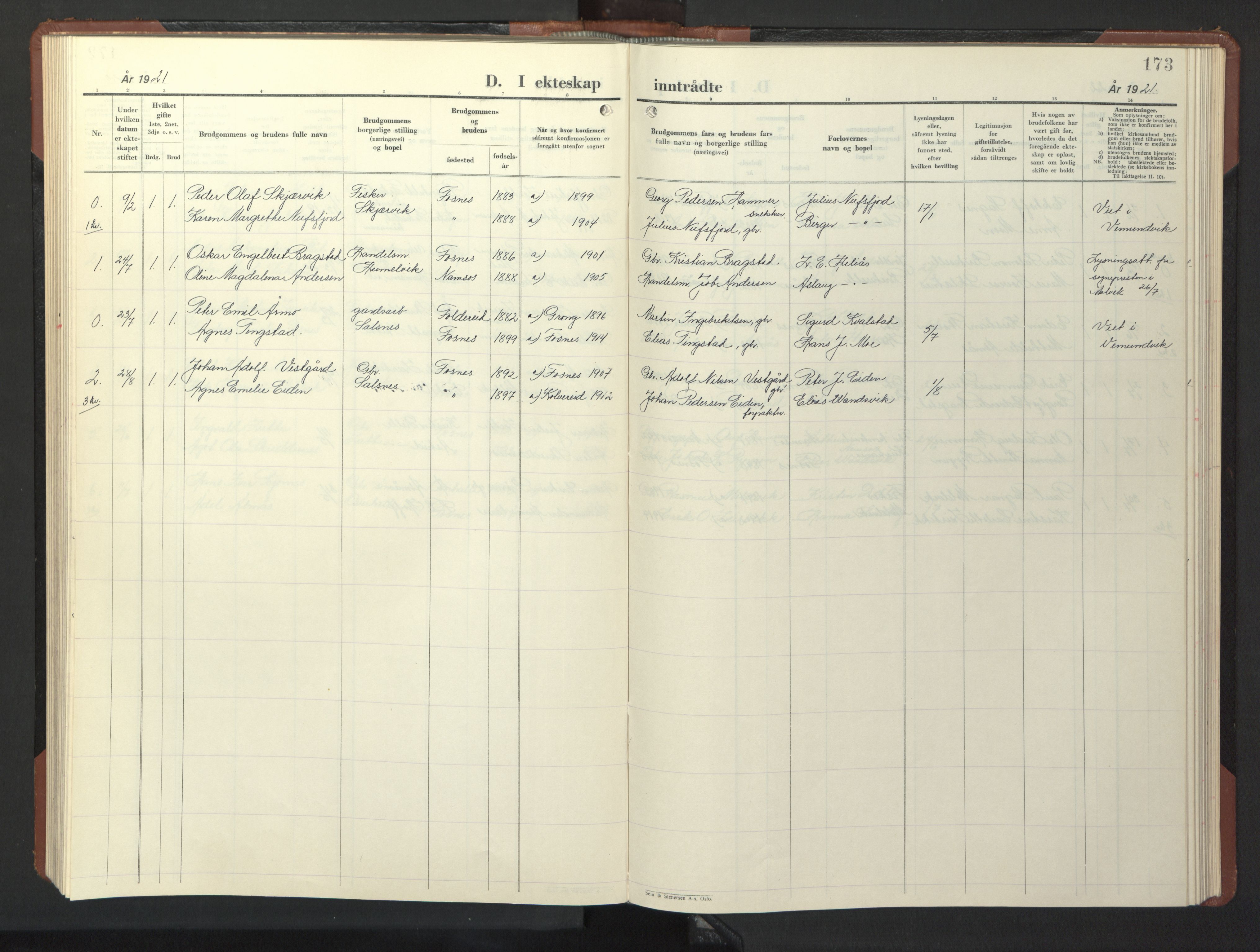 Ministerialprotokoller, klokkerbøker og fødselsregistre - Nord-Trøndelag, AV/SAT-A-1458/773/L0625: Klokkerbok nr. 773C01, 1910-1952, s. 173