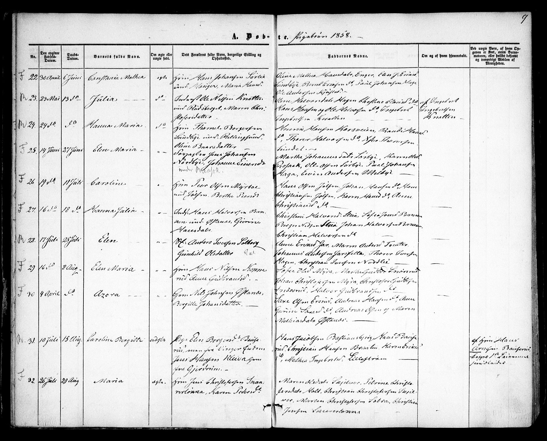 Fet prestekontor Kirkebøker, AV/SAO-A-10370a/F/Fa/L0011: Ministerialbok nr. I 11, 1857-1866, s. 9